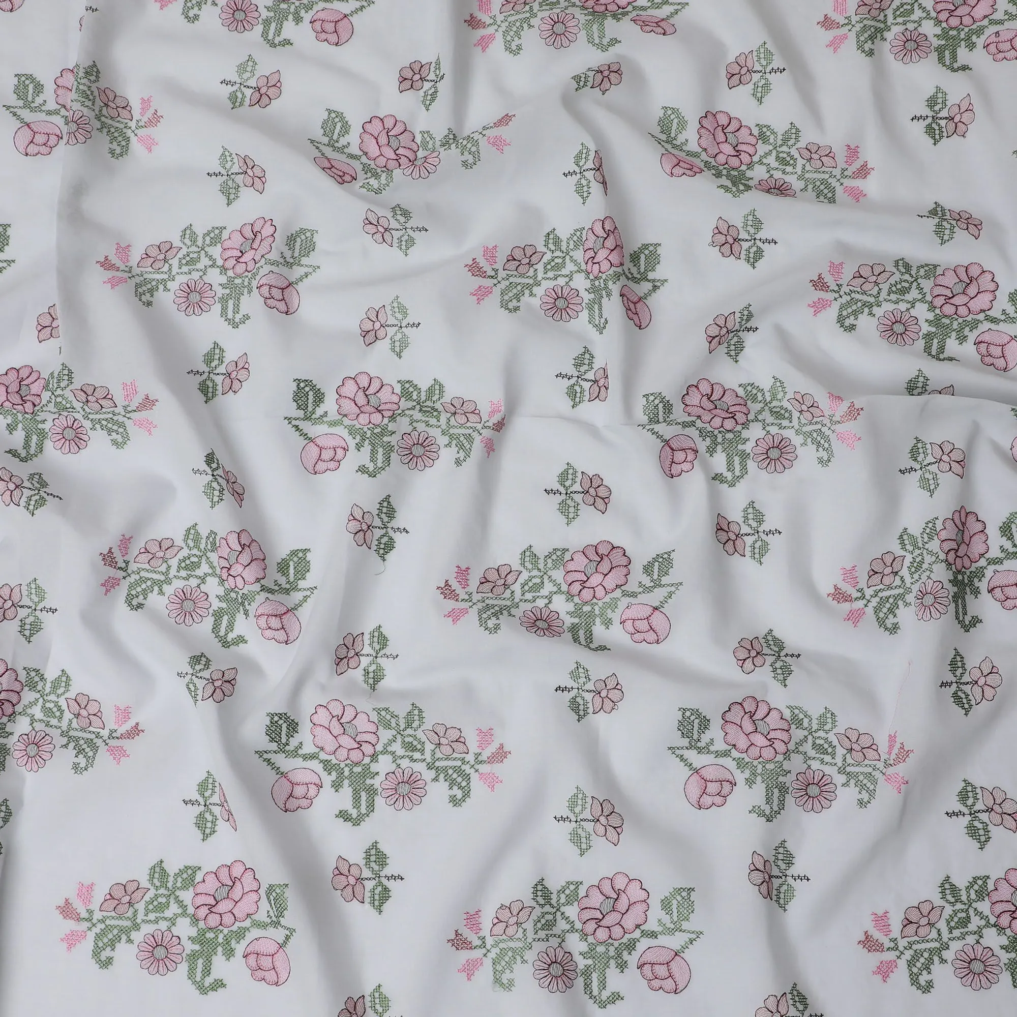 Premium Cotton Lawn Fabric with Delicate Pink Embroidery - 110 cm Width, Traditional Indian Craftsmanship-D18749