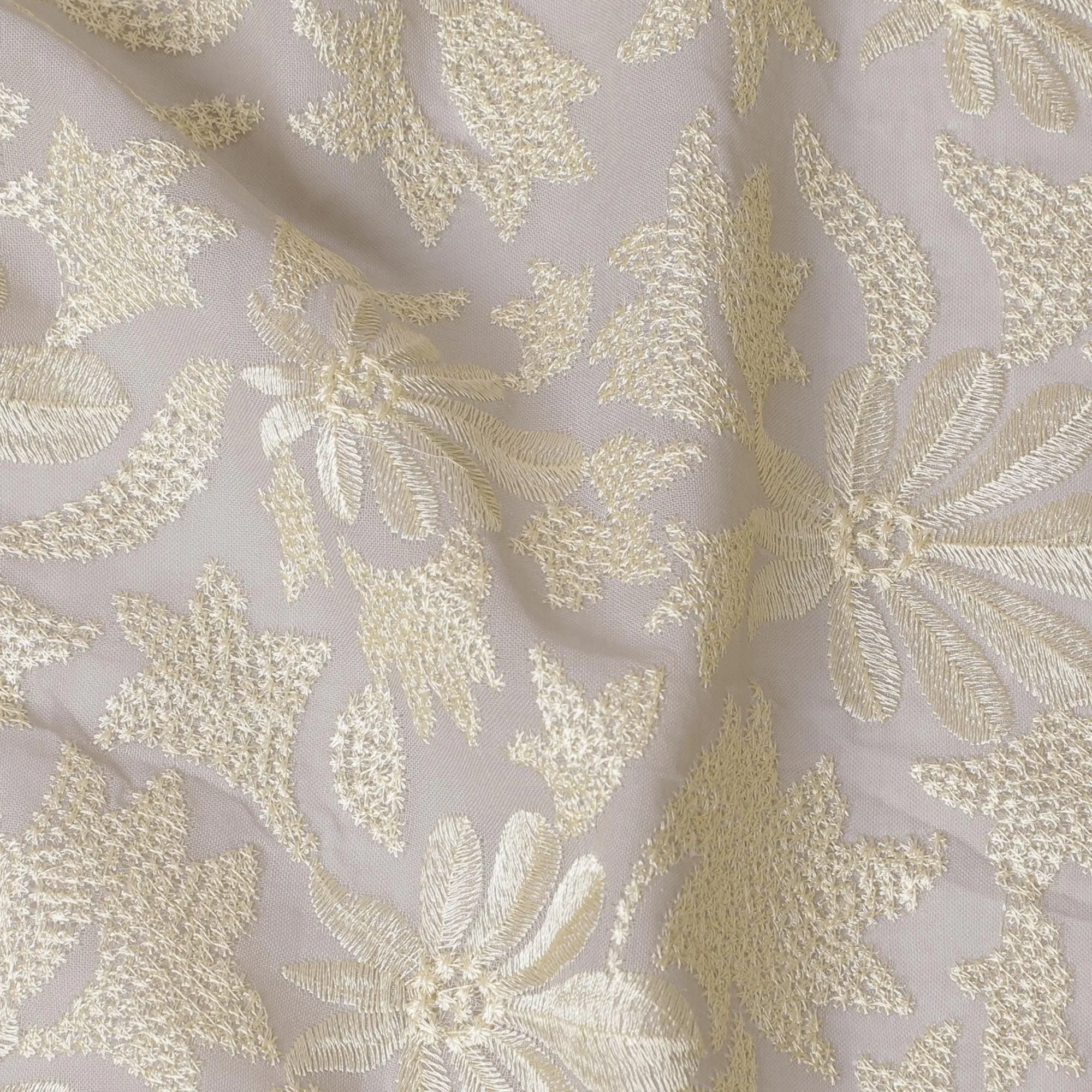 Premium Embroidered Cotton Voile Fabric - Elegant Floral Design, 110 cm Wide - Buy in Meters Online-D18121