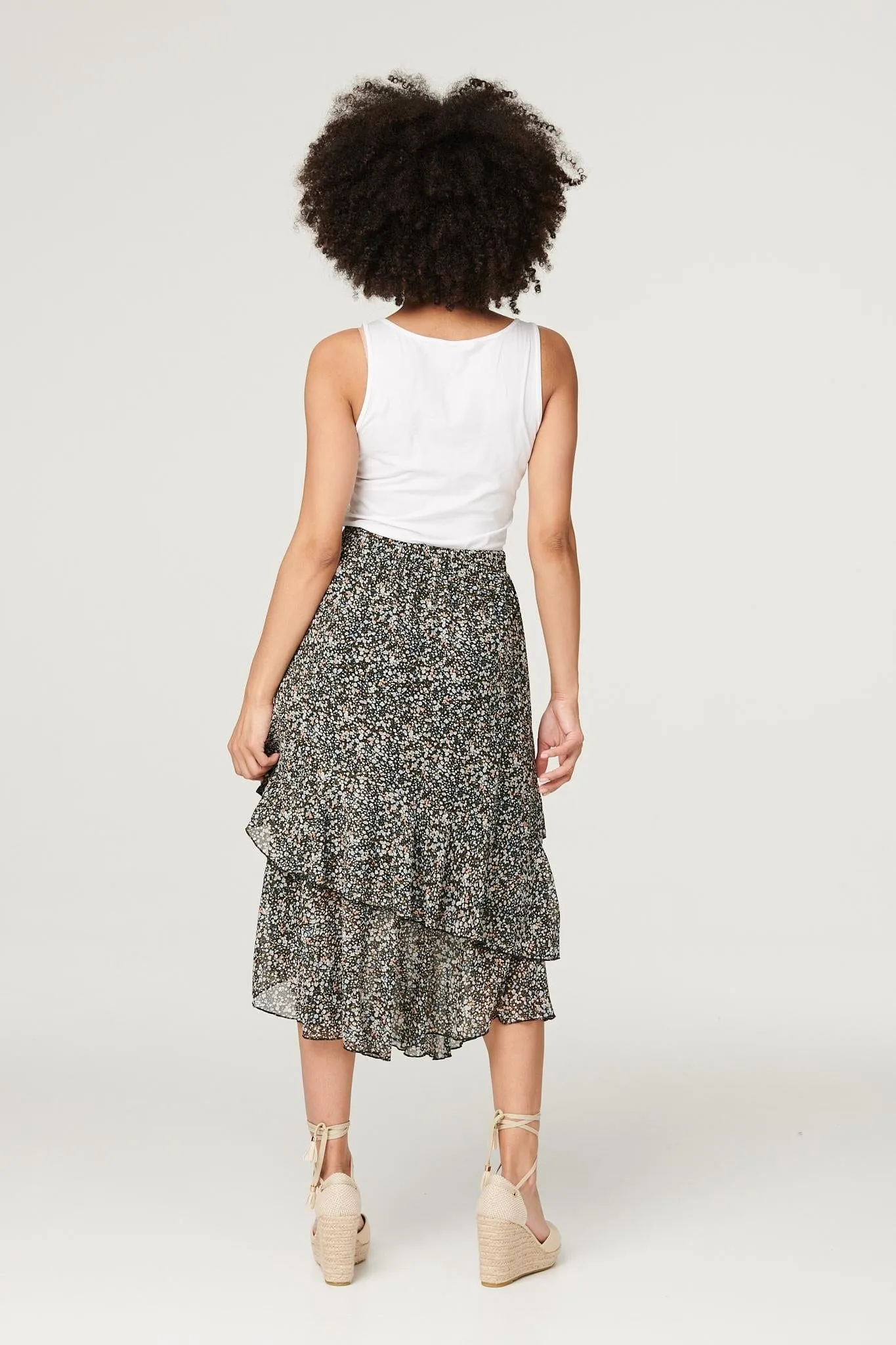 Printed Layered Midi Skirt