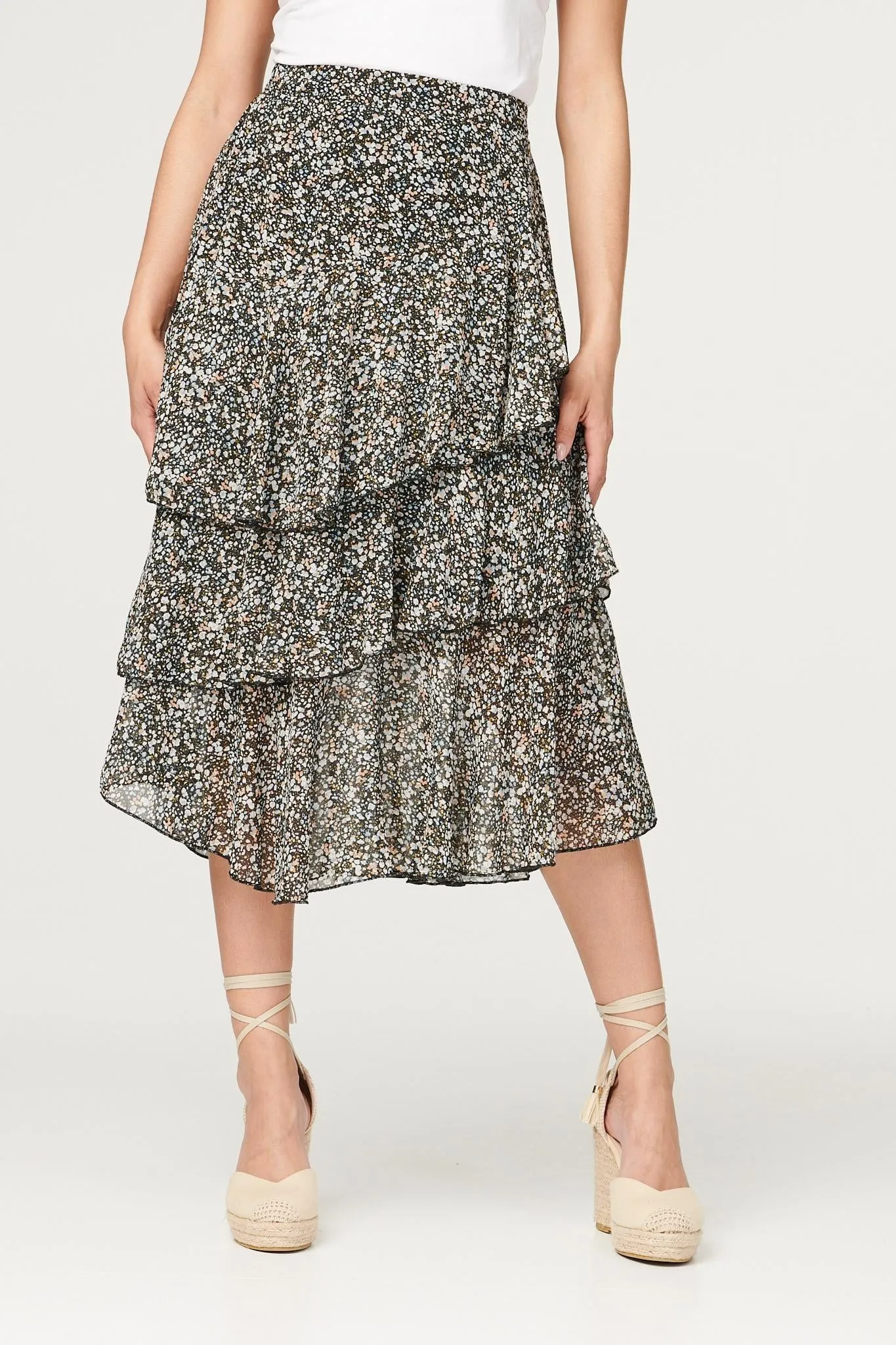 Printed Layered Midi Skirt