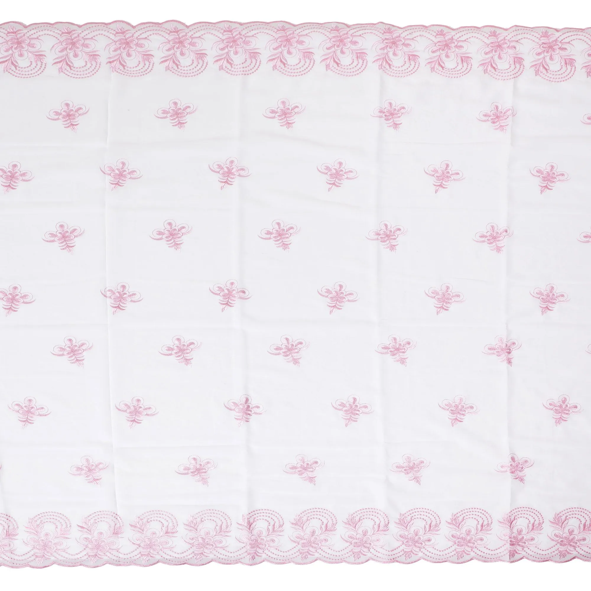 Pure White Cotton Voile with Pink Embroidery for Sudanese Thobe - 140cm x 4.5 Mtrs piece-D18590