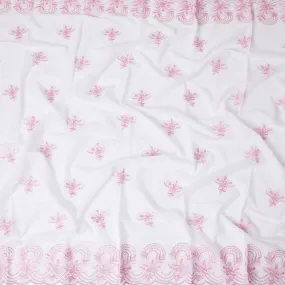 Pure White Cotton Voile with Pink Embroidery for Sudanese Thobe - 140cm x 4.5 Mtrs piece-D18590