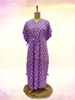 Purple & White Floral Print Kaftan