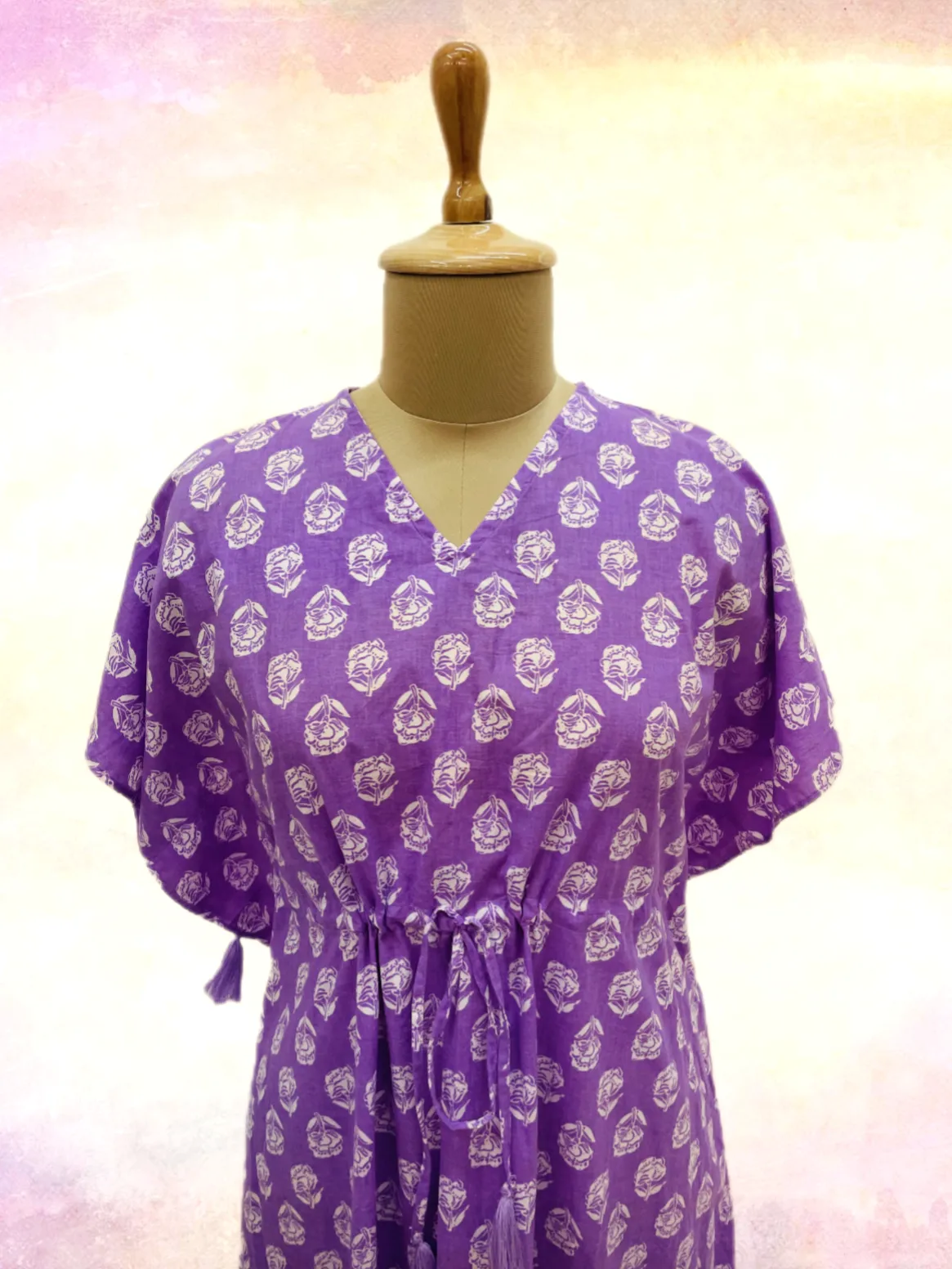 Purple & White Floral Print Kaftan