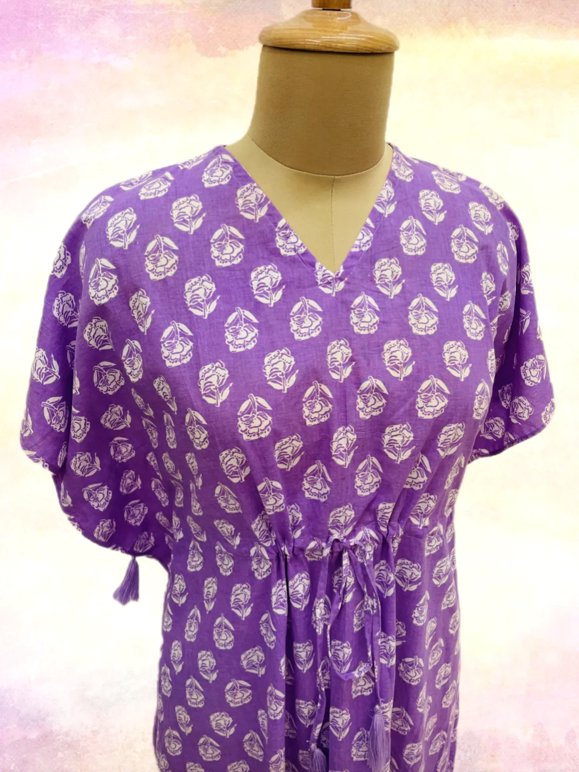 Purple & White Floral Print Kaftan