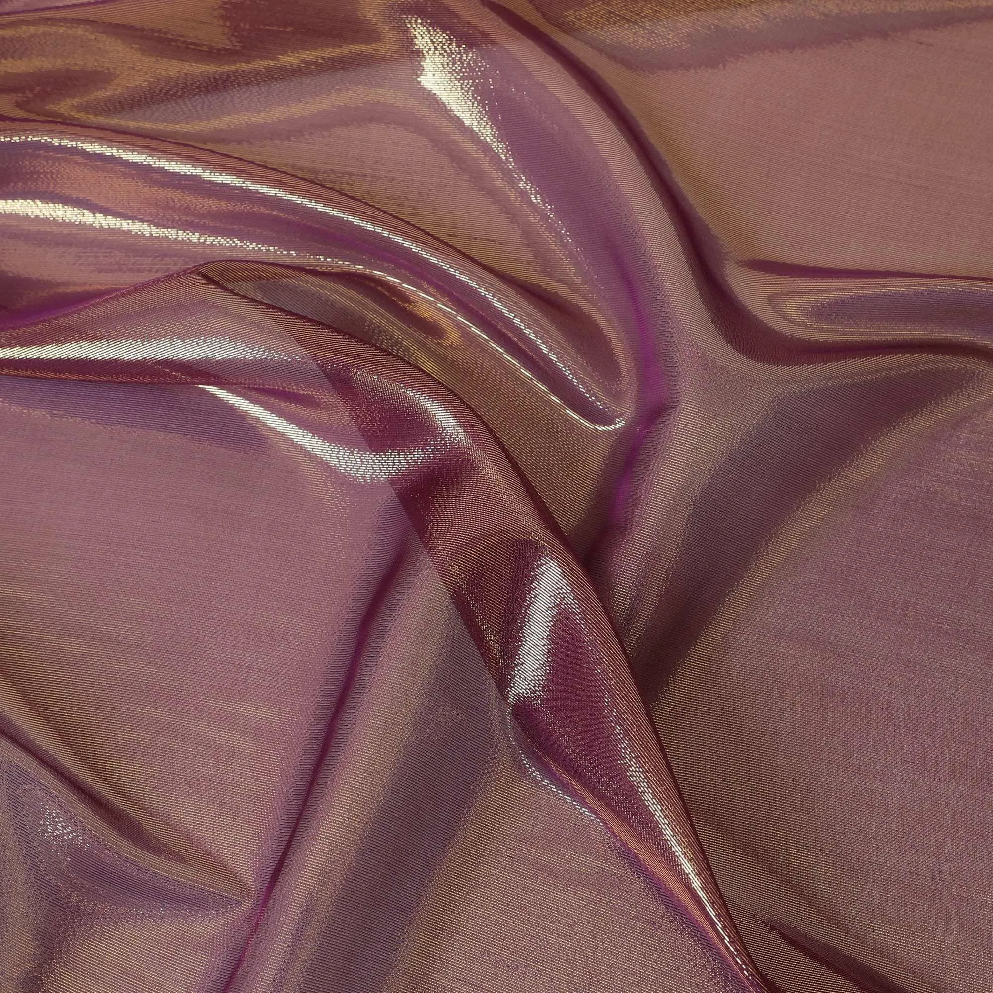 Purple pure silk chiffon with golden metallic lurex in stripe design-D9206