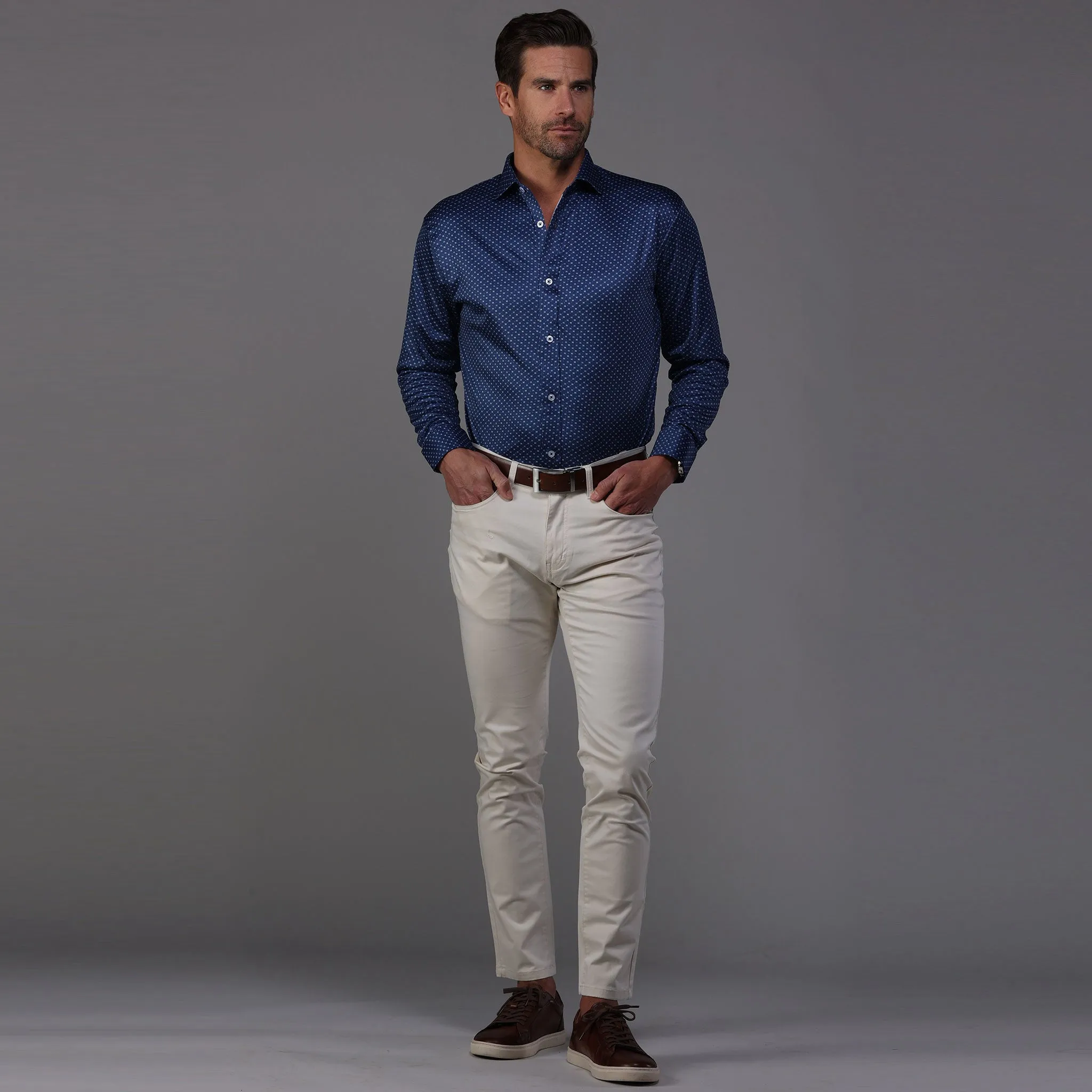 Quattro Flex Dress Shirt with Semi-Spread Collar Polo Los Cabos Blue Star