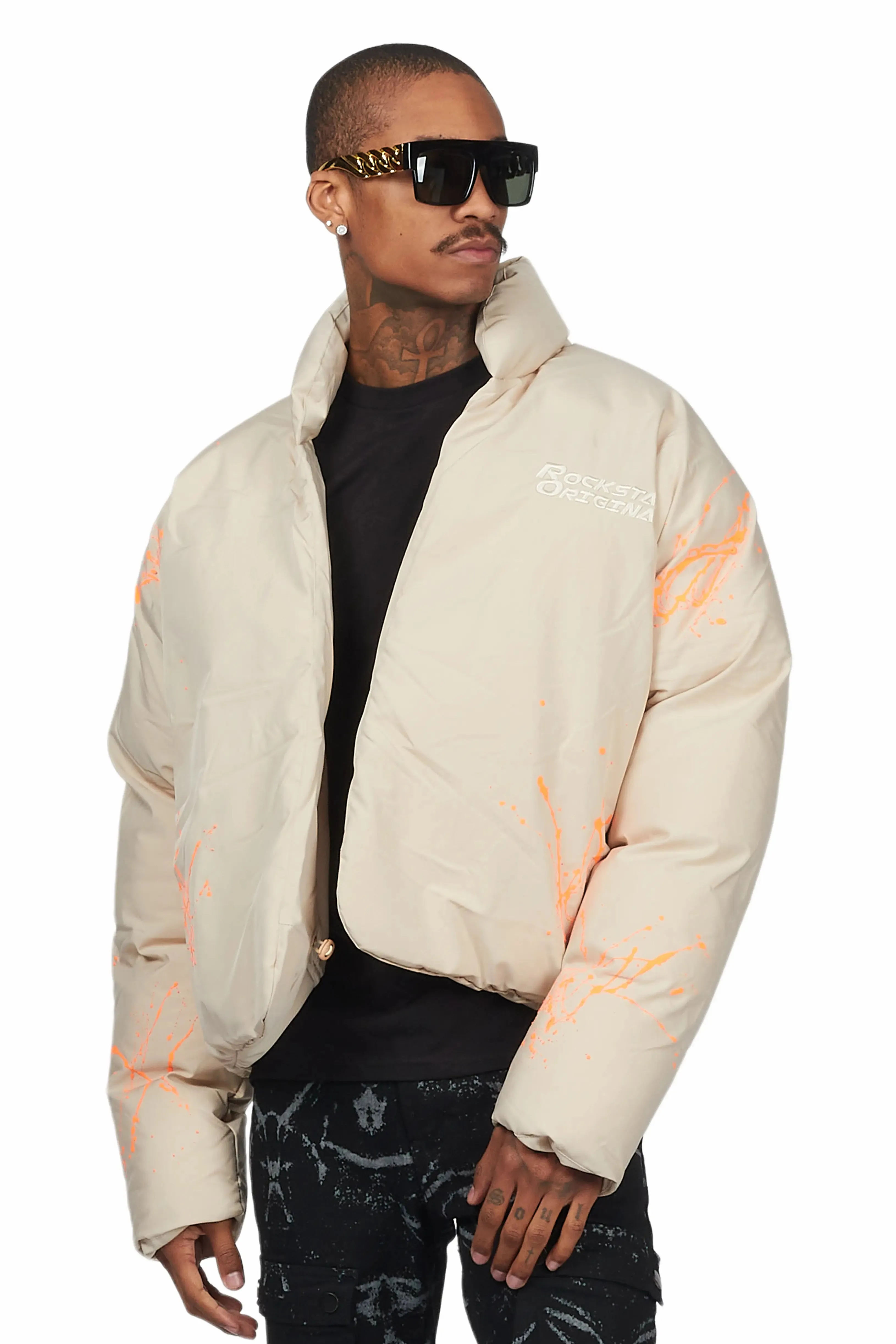 Rabbie Beige/Orange Puffer Jacket