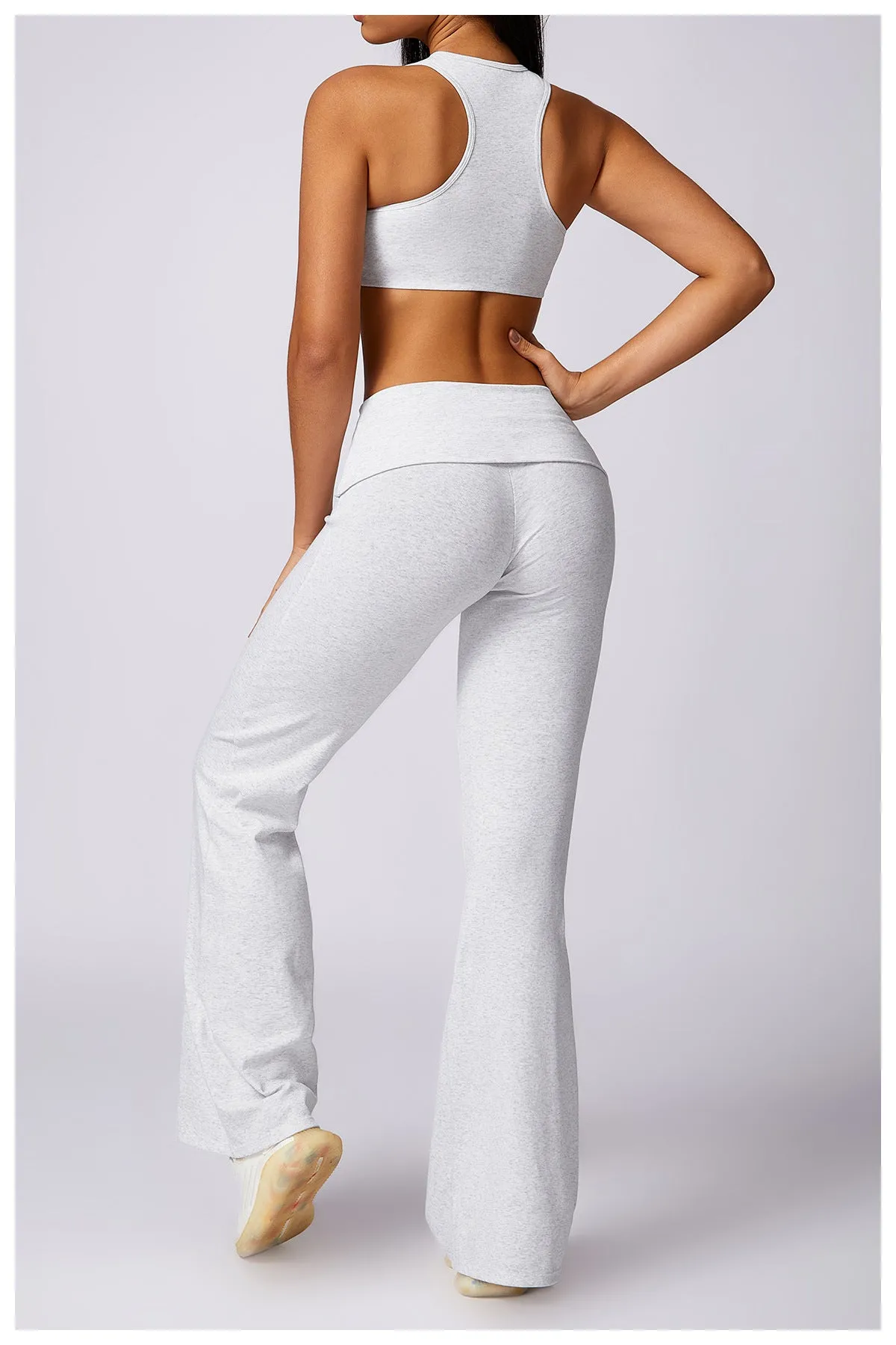 RACHEL - Ribbed Low Rise Fold Over Flared Pant