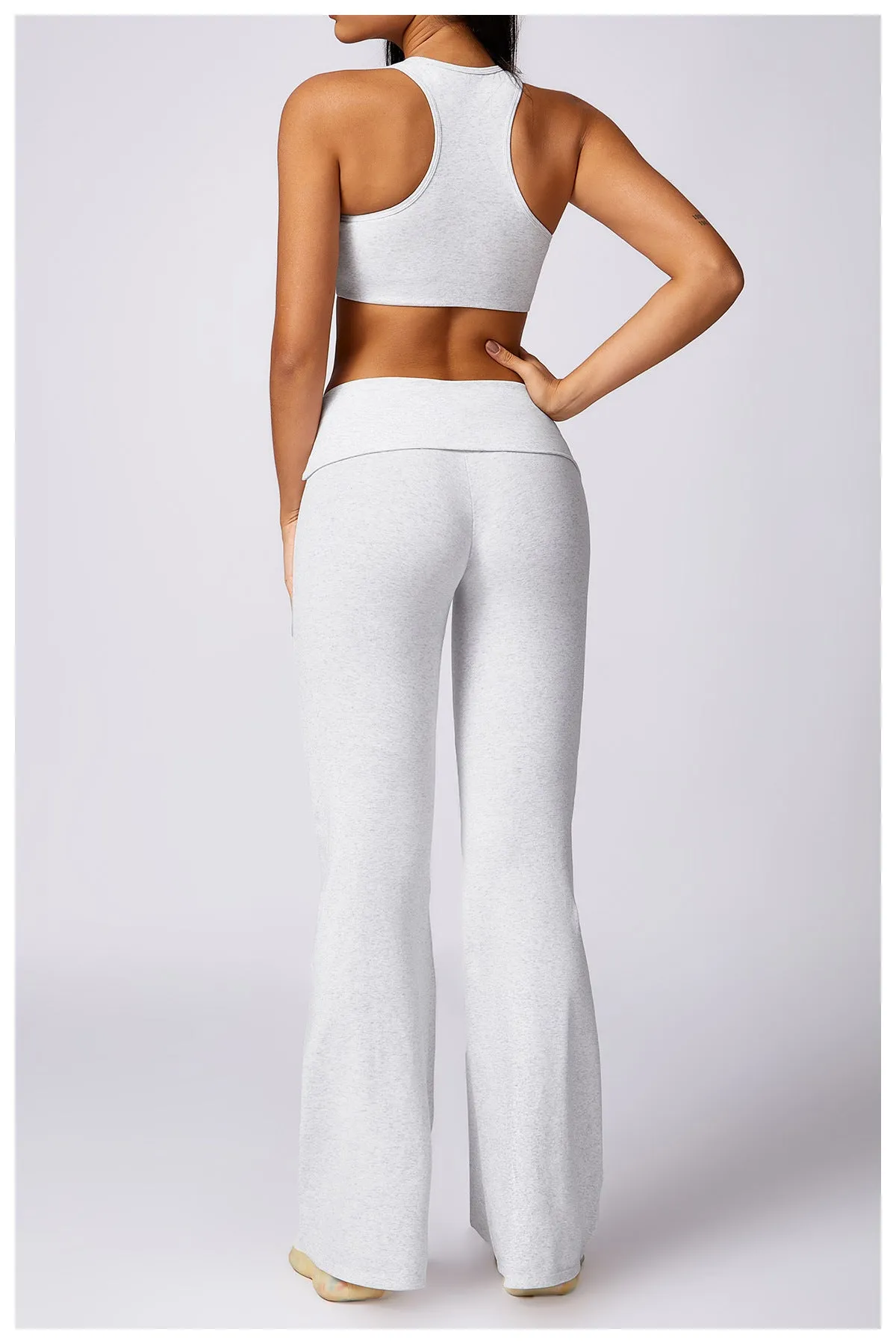 RACHEL - Ribbed Low Rise Fold Over Flared Pant