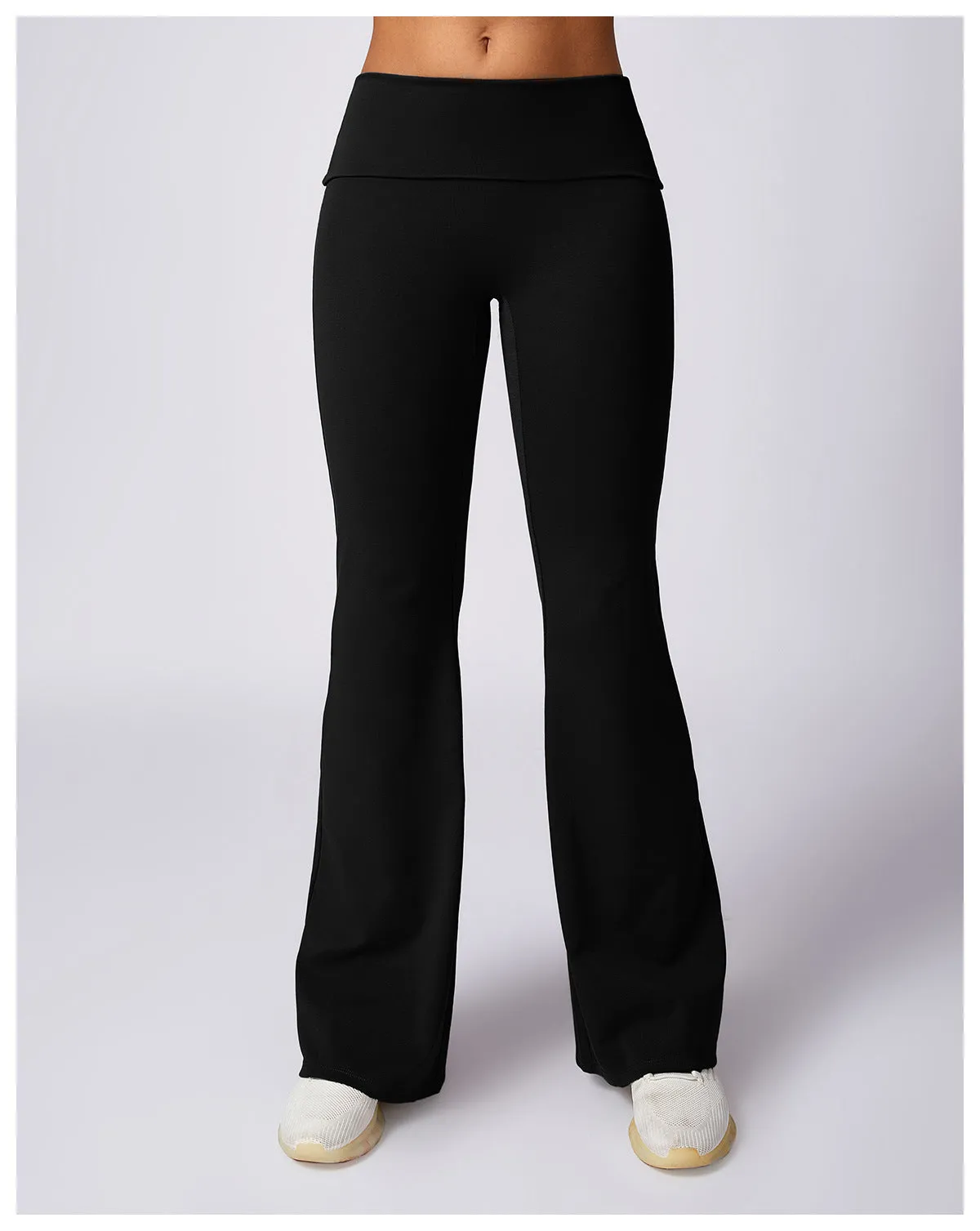 RACHEL - Ribbed Low Rise Fold Over Flared Pant