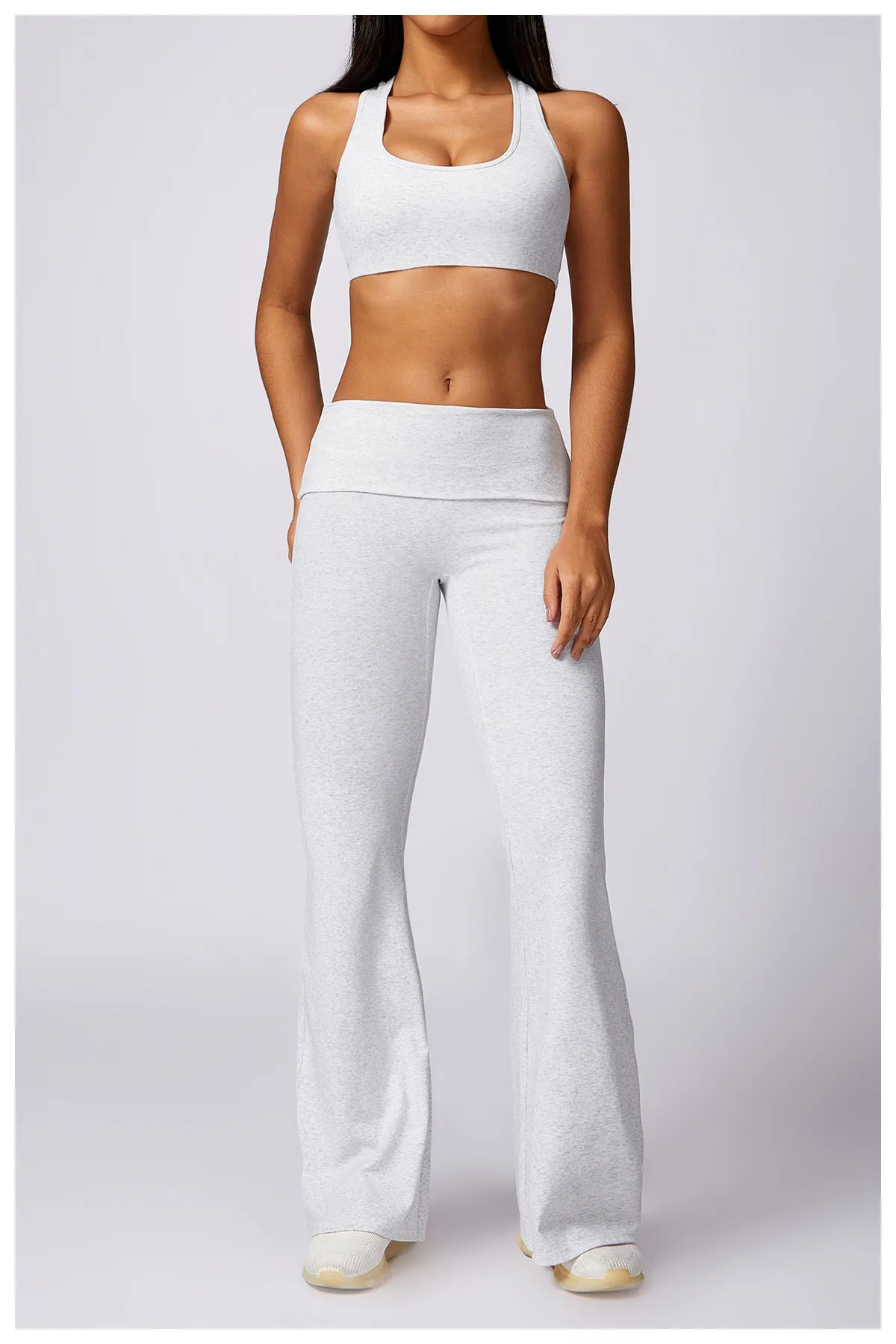 RACHEL - Ribbed Low Rise Fold Over Flared Pant