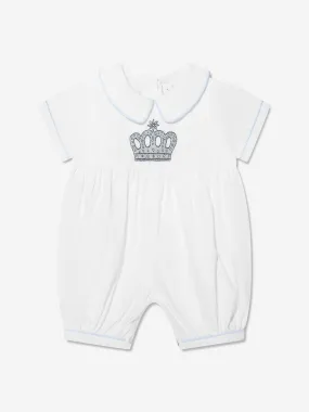 Rachel Riley Baby Boys Prince Crown Embroidered Romper in Ivory