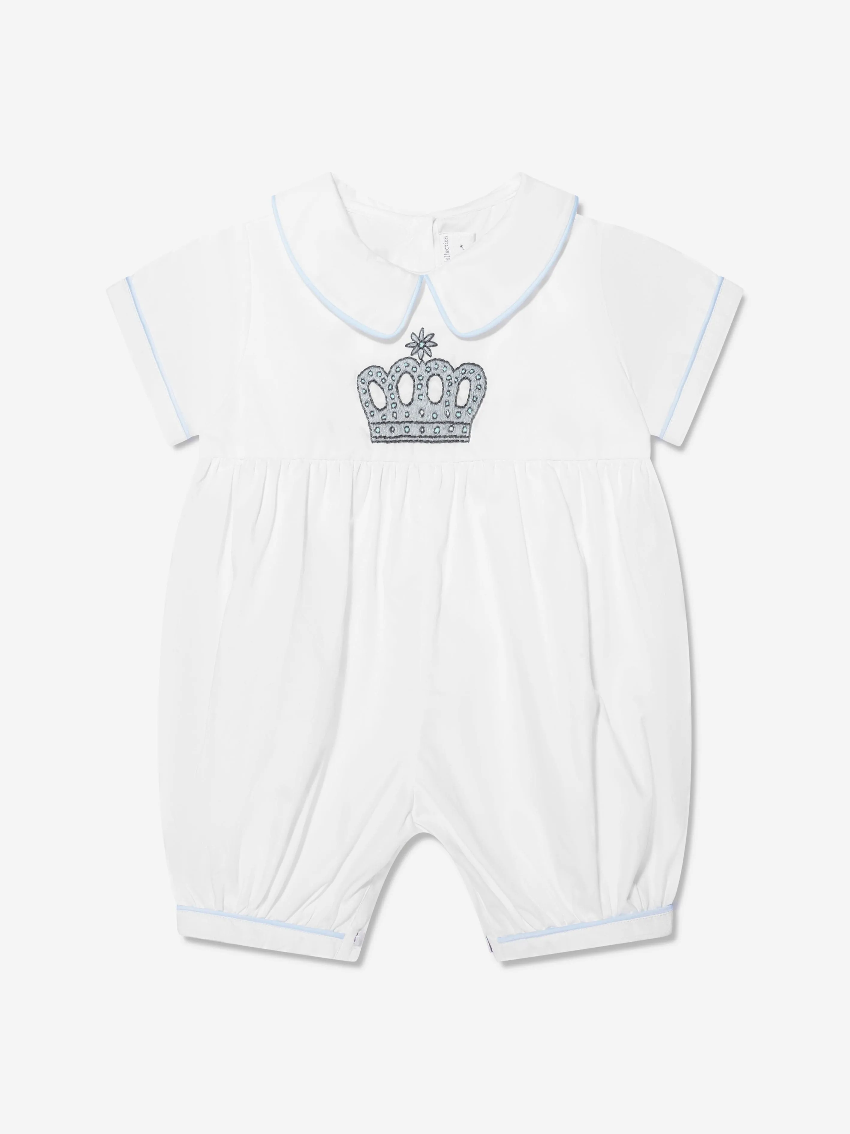 Rachel Riley Baby Boys Prince Crown Embroidered Romper in Ivory