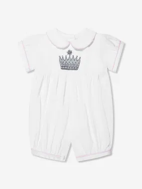 Rachel Riley Baby Girls Princess Crown Embroidered Romper in Ivory