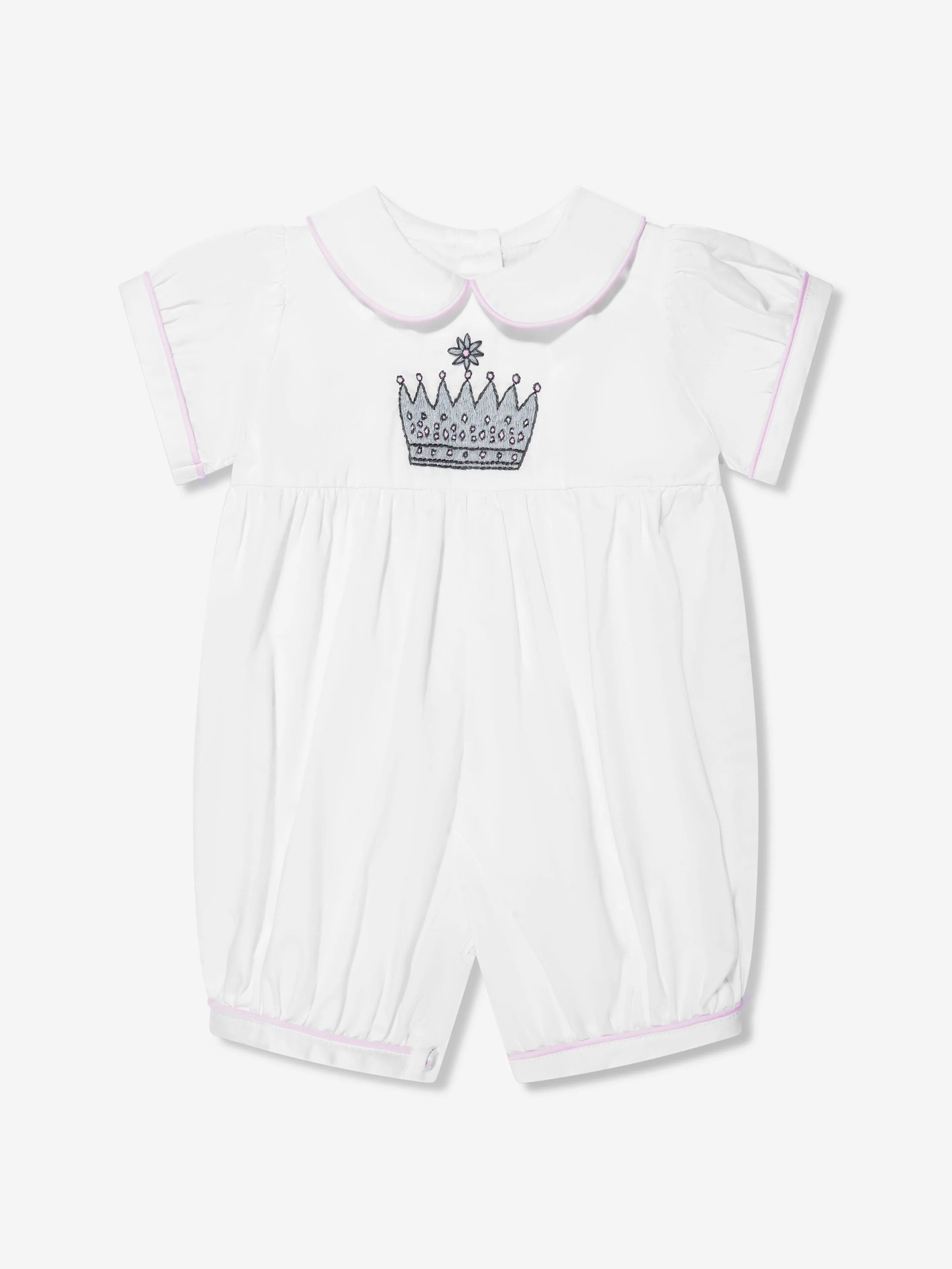 Rachel Riley Baby Girls Princess Crown Embroidered Romper in Ivory