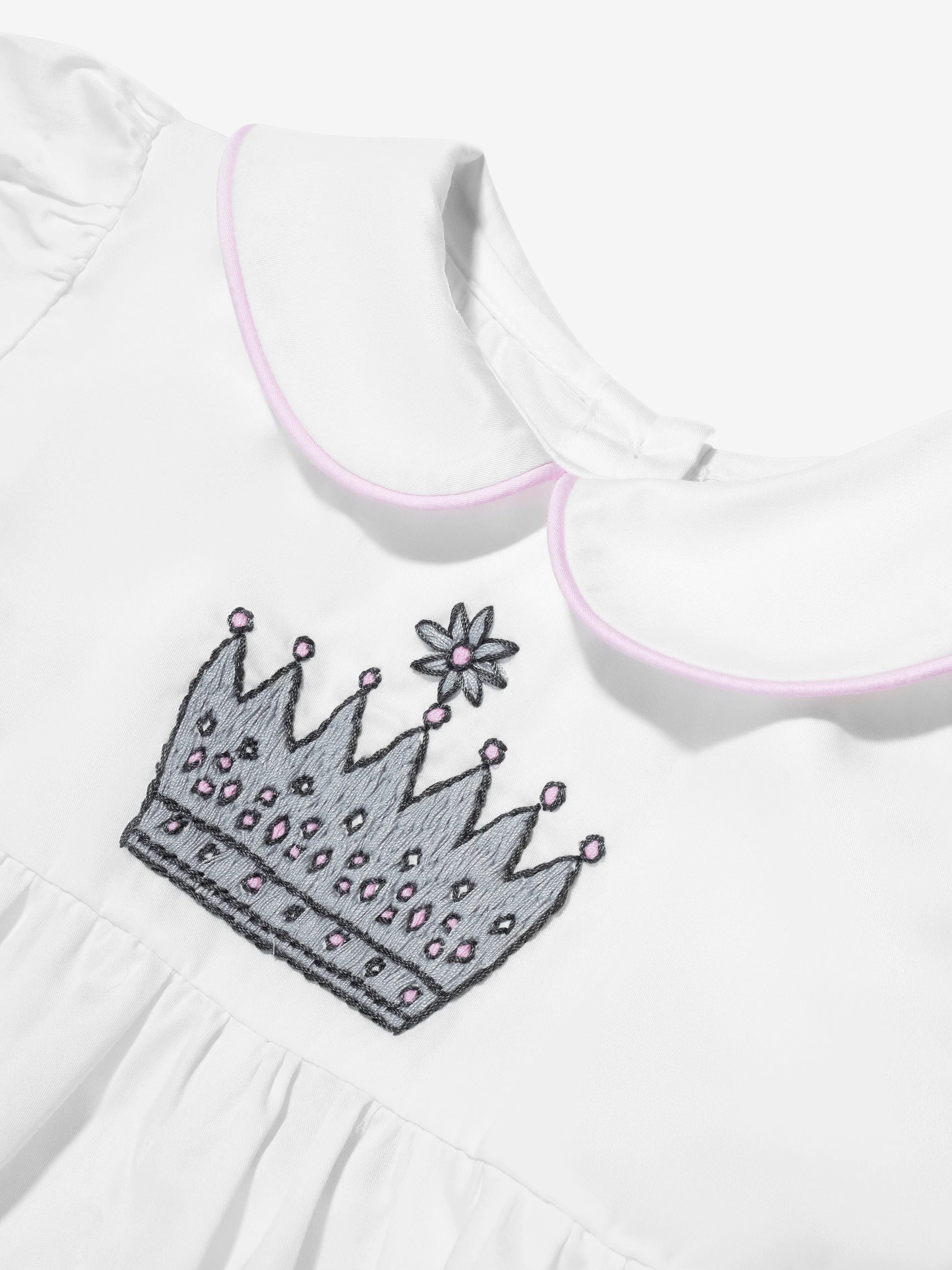 Rachel Riley Baby Girls Princess Crown Embroidered Romper in Ivory