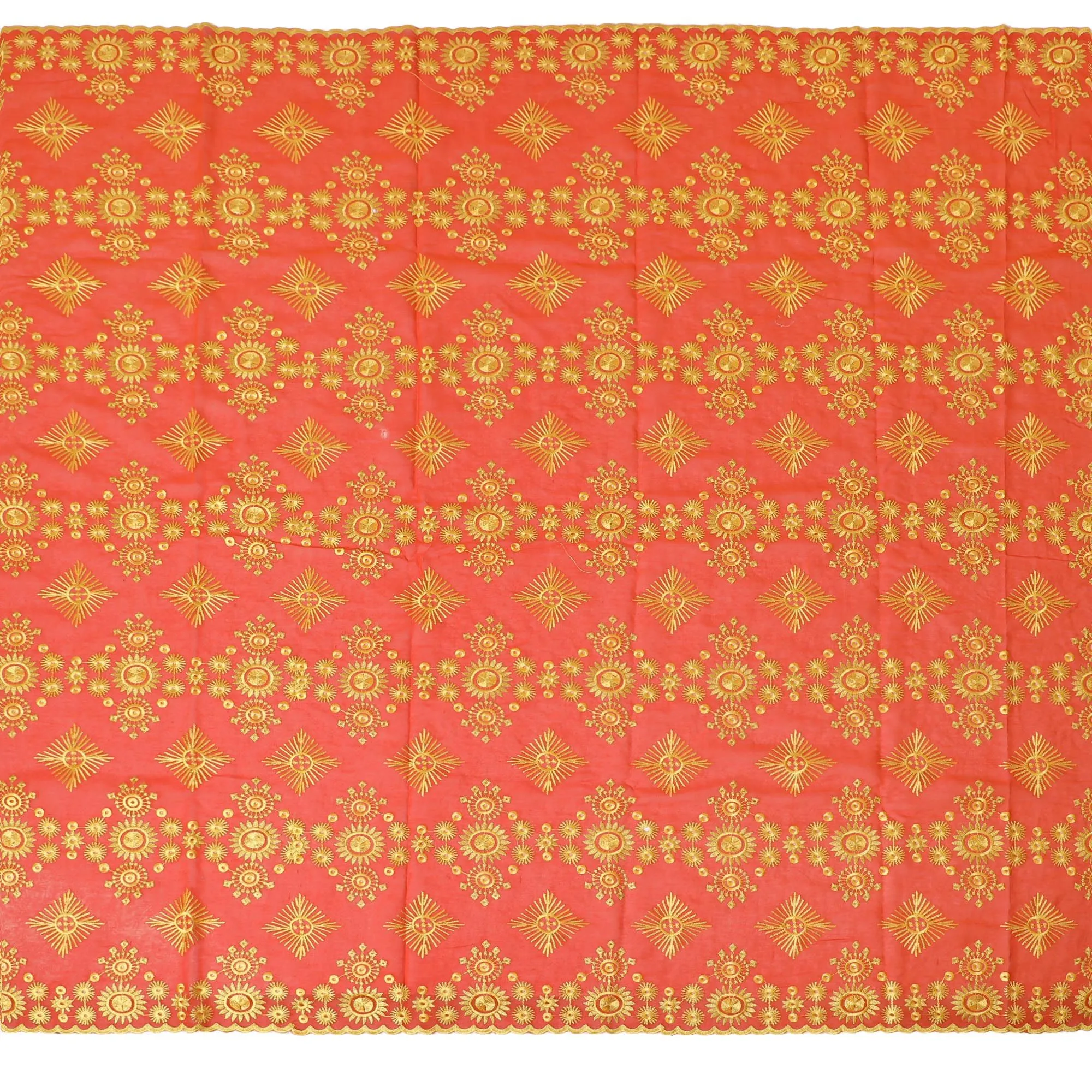 Radiant Coral Cotton Voile Embroidered Fabric for Sudanese Thobe - 140cm x 4.5 Mtrs piece-D18586