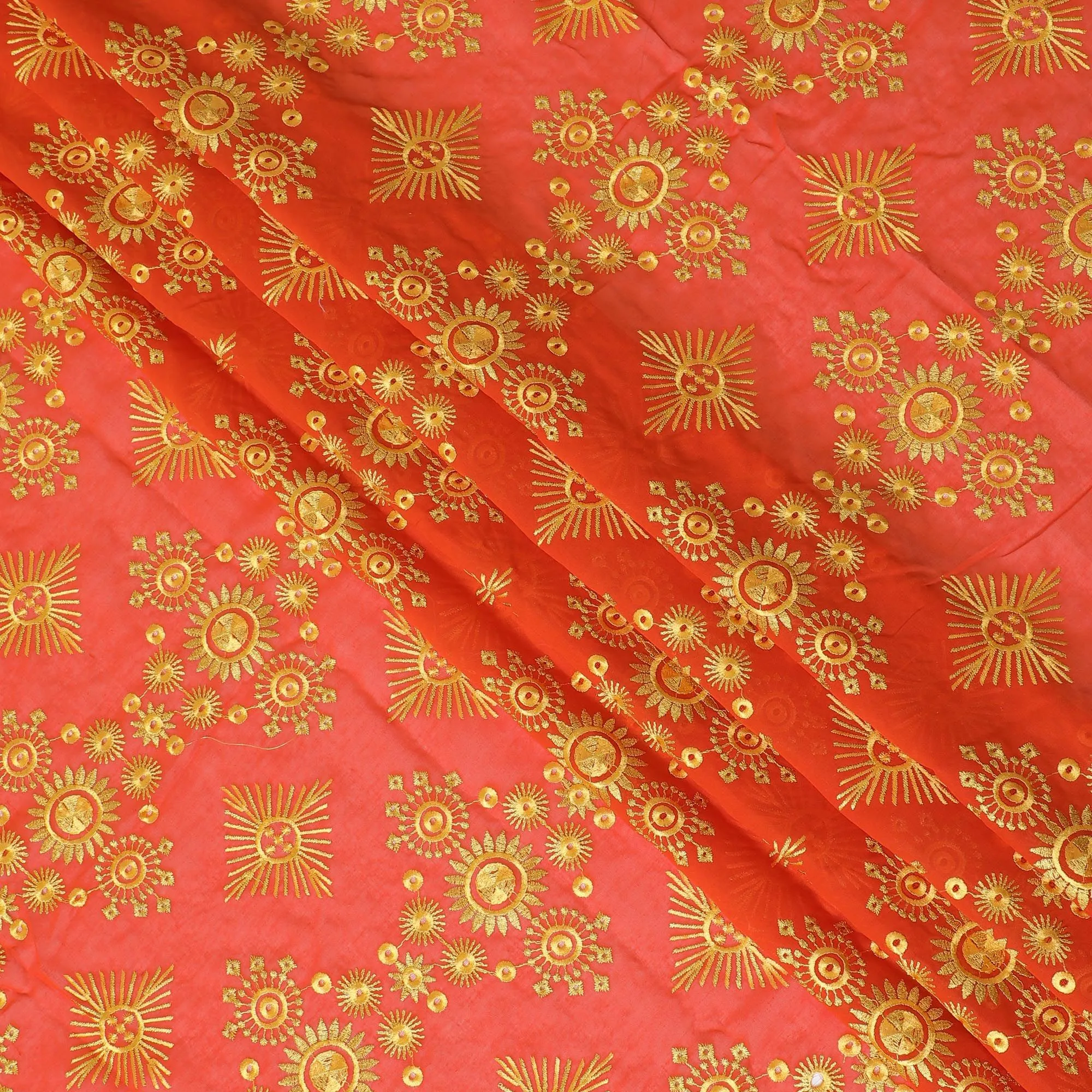 Radiant Coral Cotton Voile Embroidered Fabric for Sudanese Thobe - 140cm x 4.5 Mtrs piece-D18586