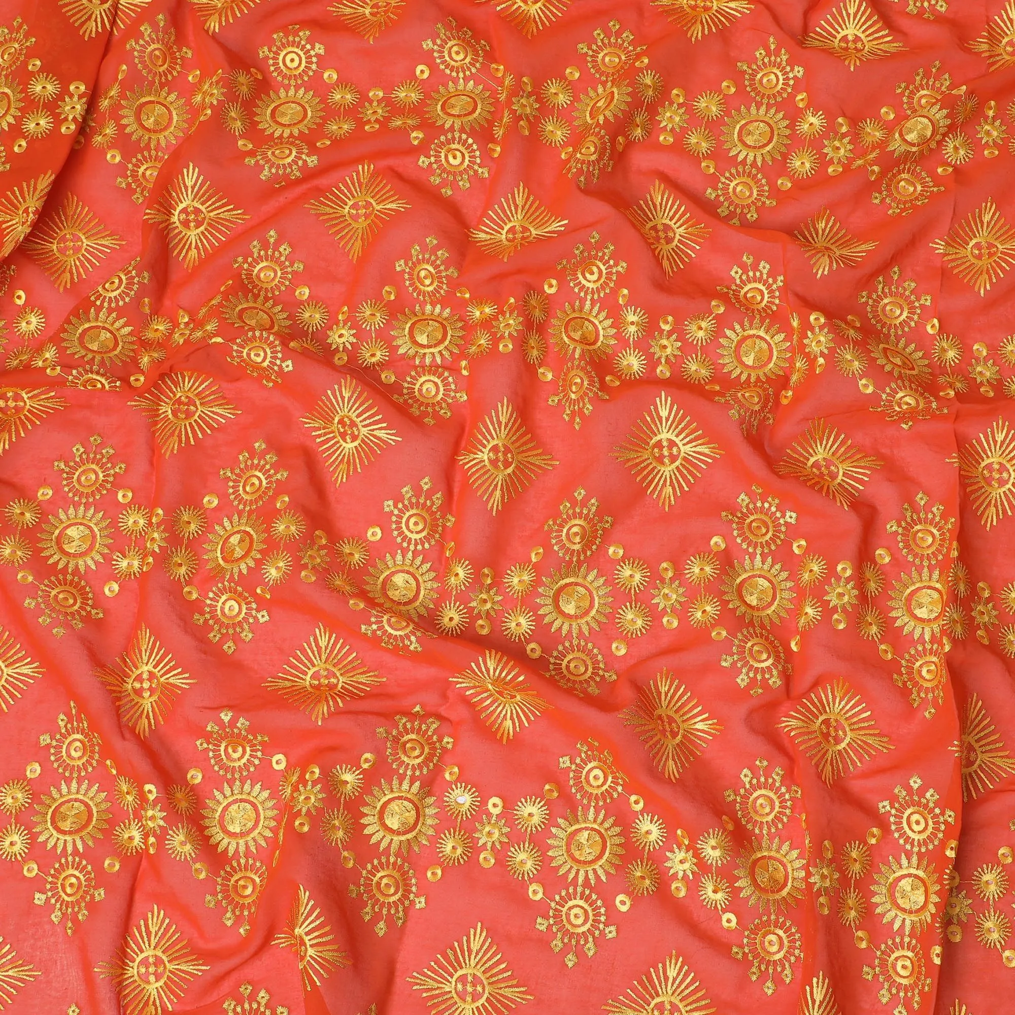 Radiant Coral Cotton Voile Embroidered Fabric for Sudanese Thobe - 140cm x 4.5 Mtrs piece-D18586