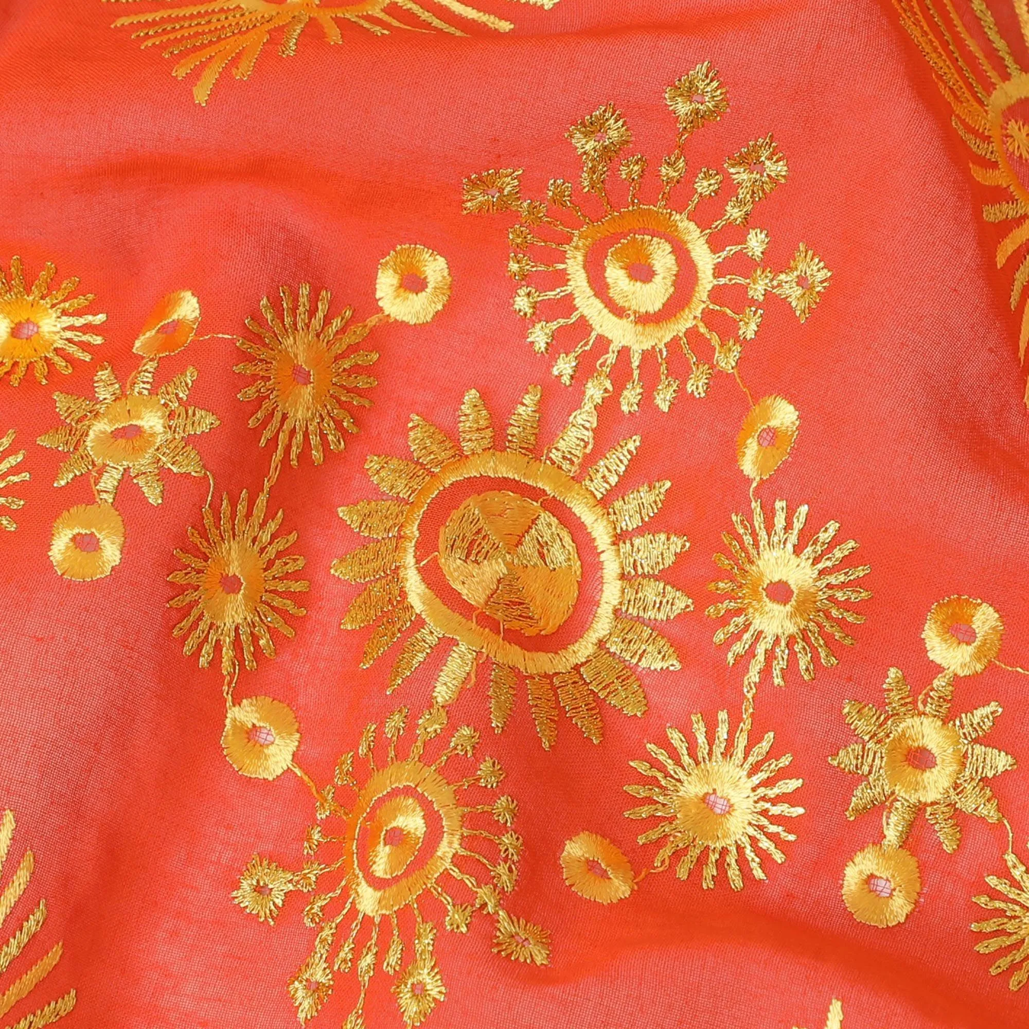 Radiant Coral Cotton Voile Embroidered Fabric for Sudanese Thobe - 140cm x 4.5 Mtrs piece-D18586