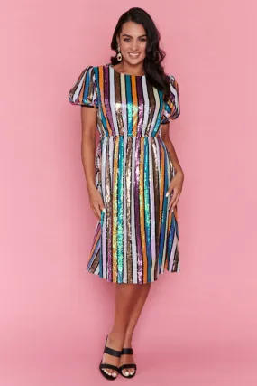 Rainbow Stripe Party Dress