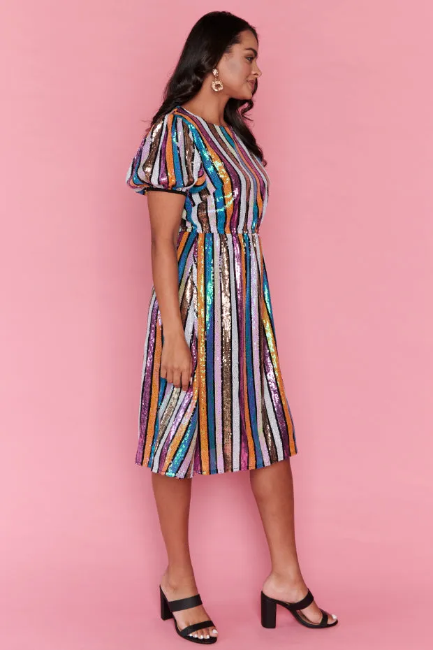 Rainbow Stripe Party Dress