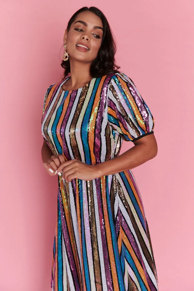 Rainbow Stripe Party Dress