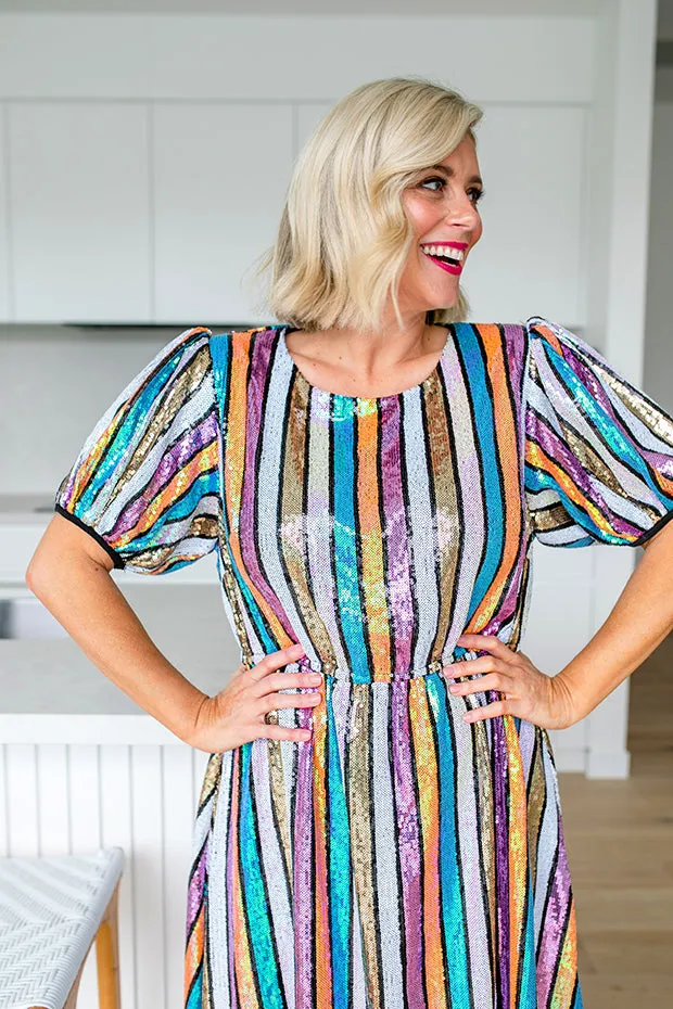 Rainbow Stripe Party Dress