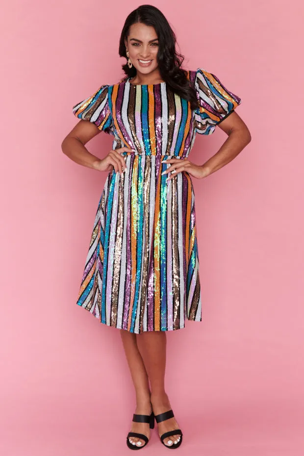 Rainbow Stripe Party Dress