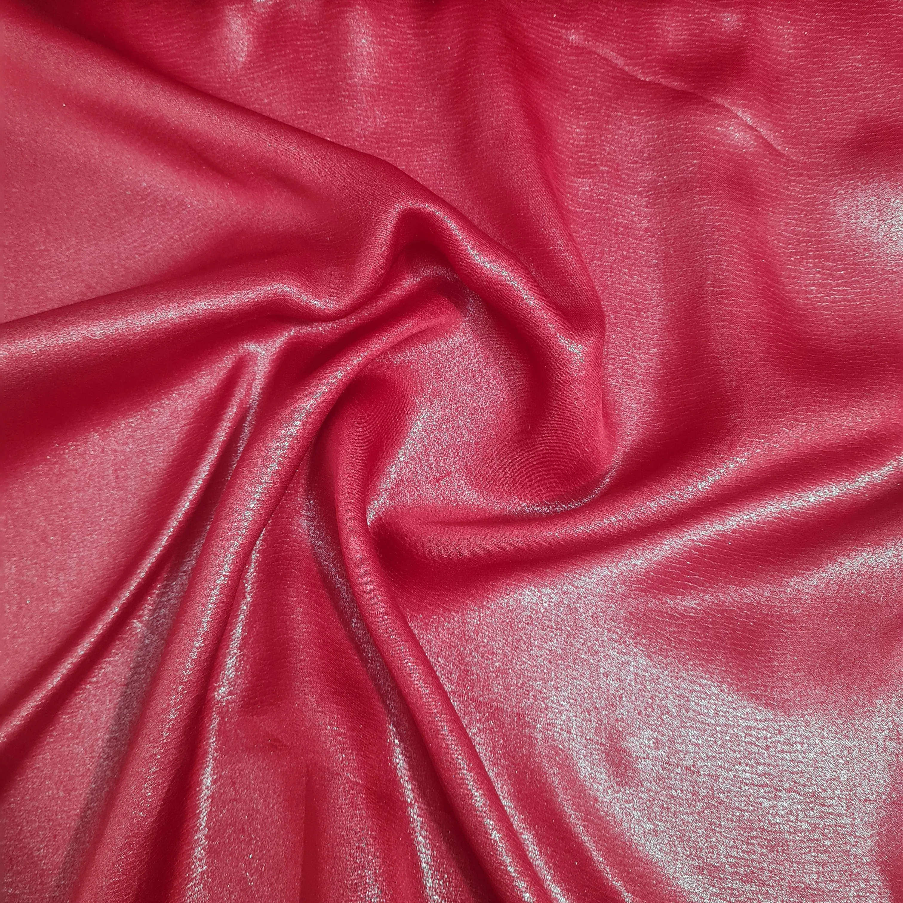 Red Solid Silver Shimmer Georgette Satin