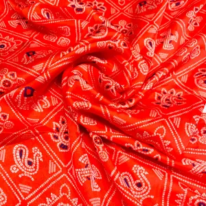 Red Traditional Print Georgette Satin