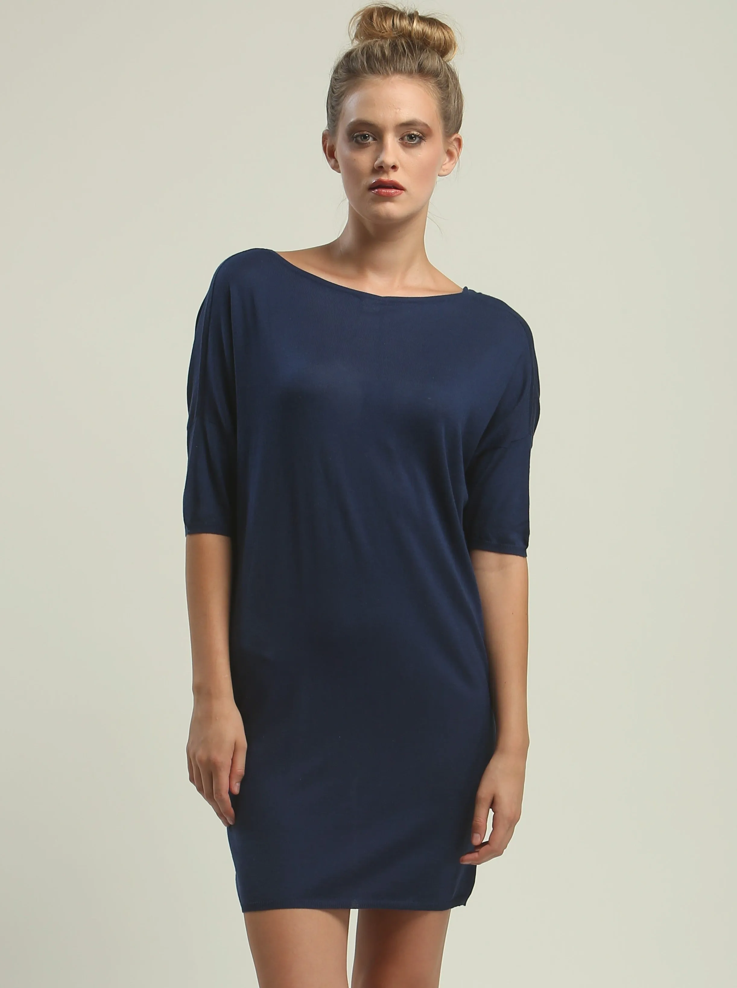 Reversible Drape Neck Tunic Dress in Kitted Silk