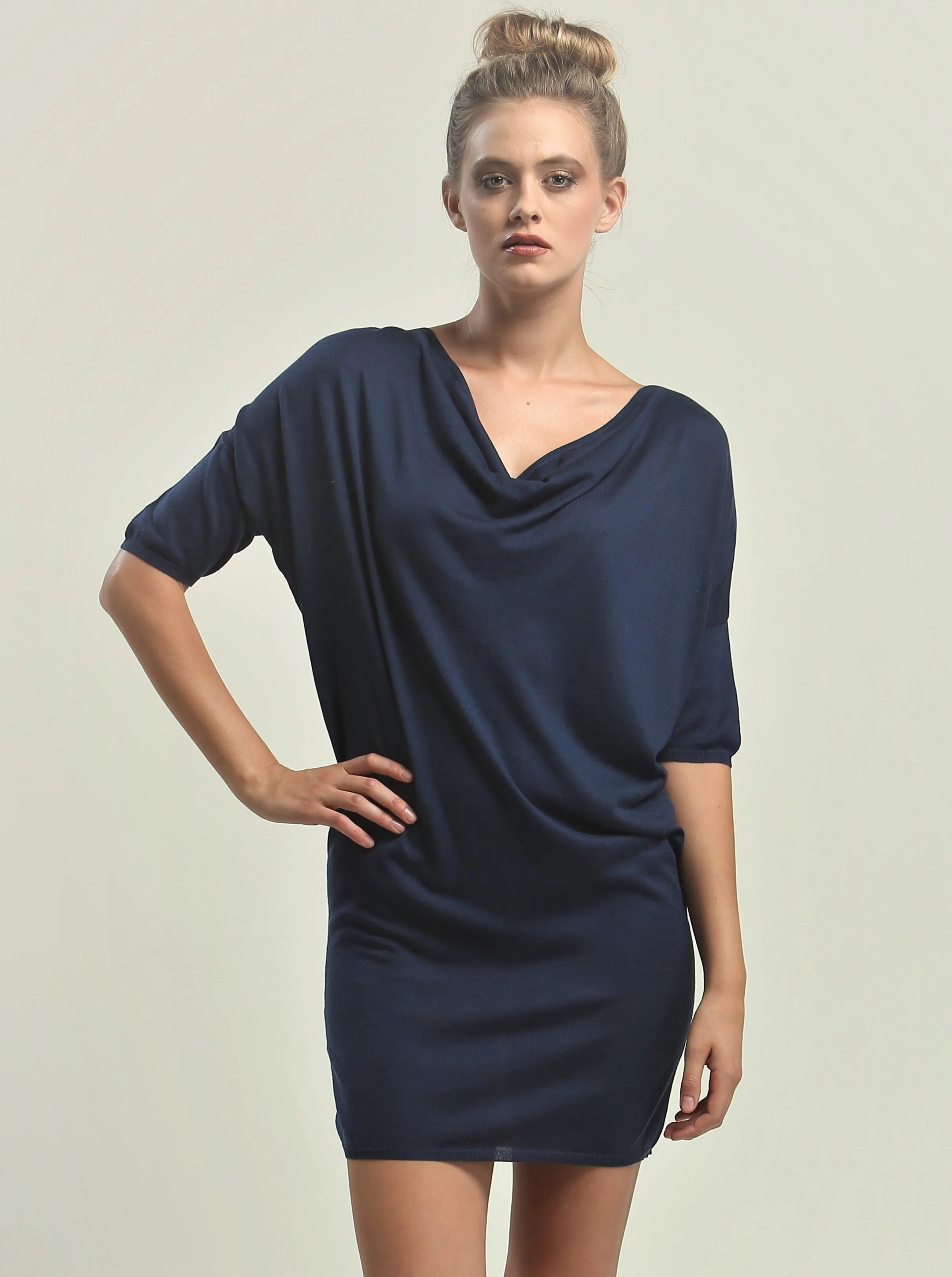 Reversible Drape Neck Tunic Dress in Kitted Silk