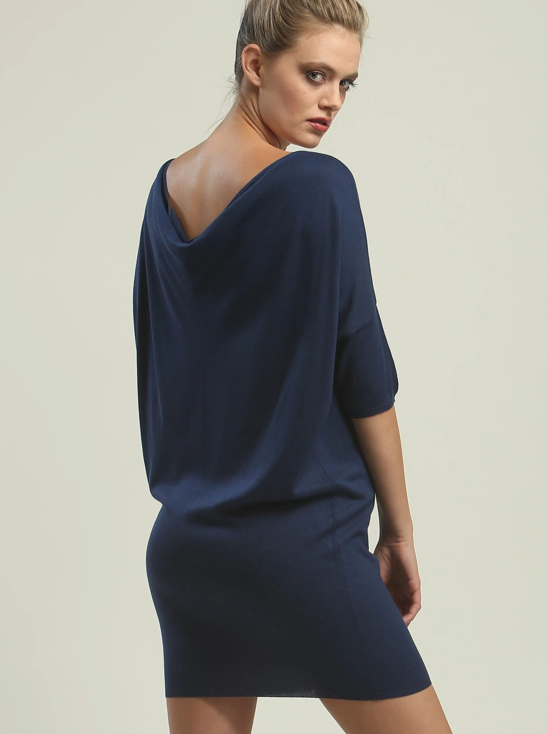 Reversible Drape Neck Tunic Dress in Kitted Silk