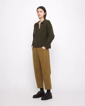 Ribbed Collared V-Neck Jumper - FW24 - Olive