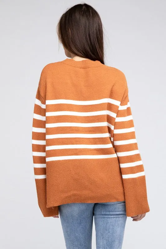 Ribbed Hem Stripe Sweater - online exclusive