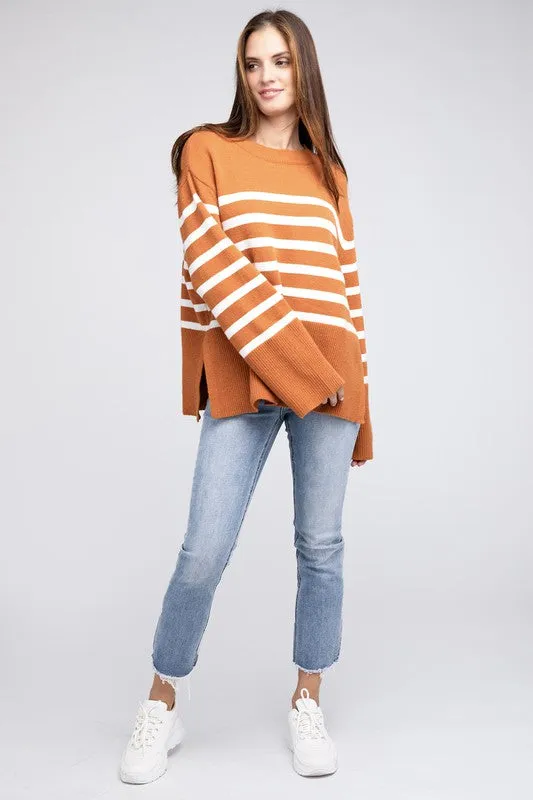 Ribbed Hem Stripe Sweater - online exclusive