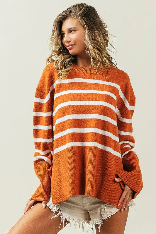 Ribbed Hem Stripe Sweater - online exclusive