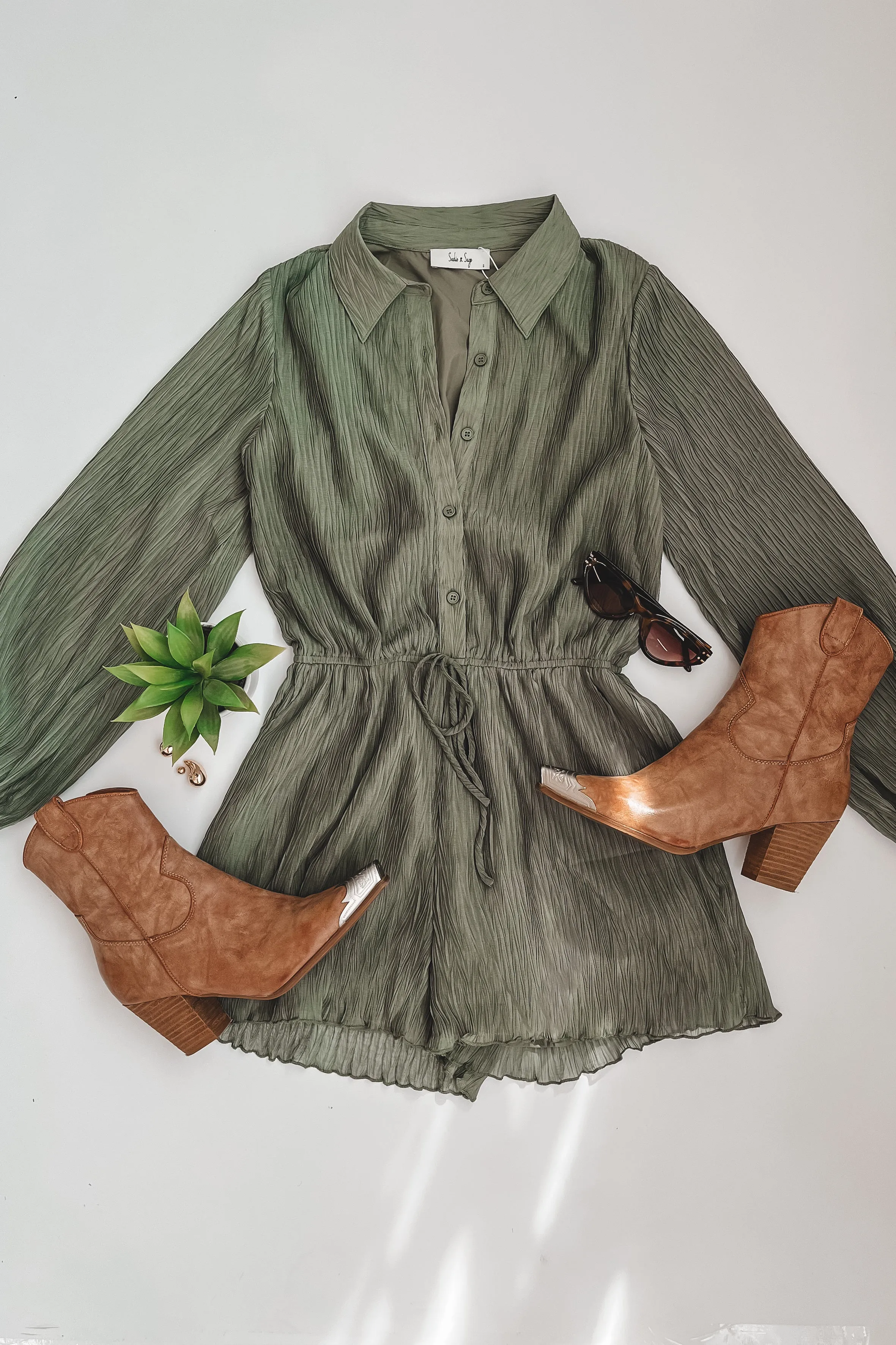 SADIE & SAGE Gathering Sage Button Up Romper