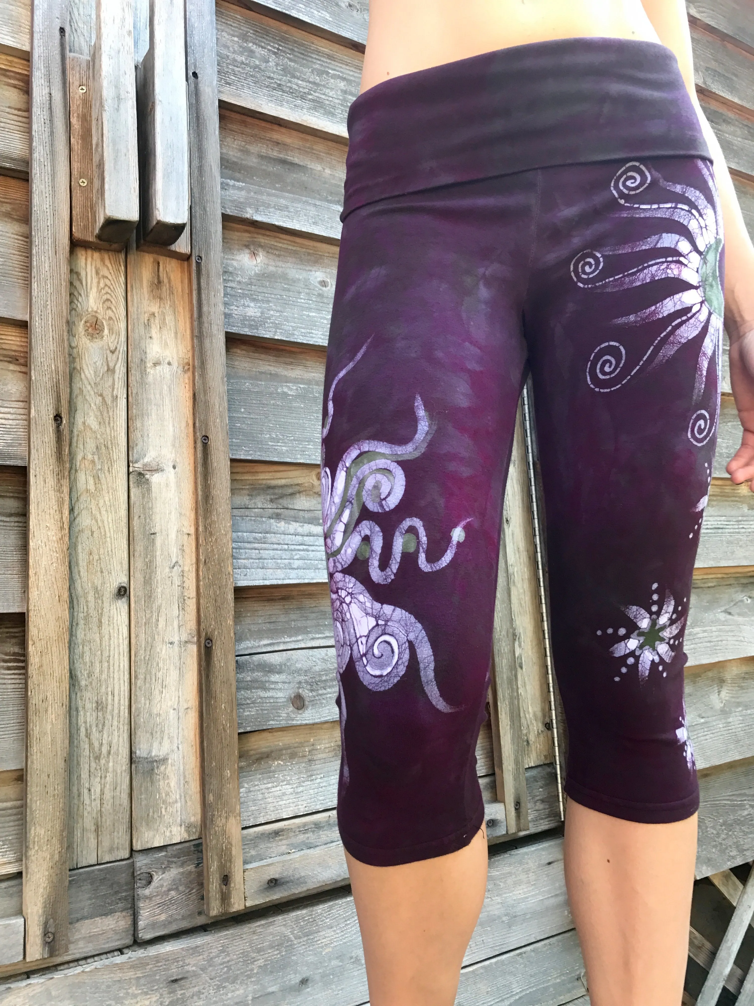 Sage and Eggplant Batik CAPRI Dance Pants