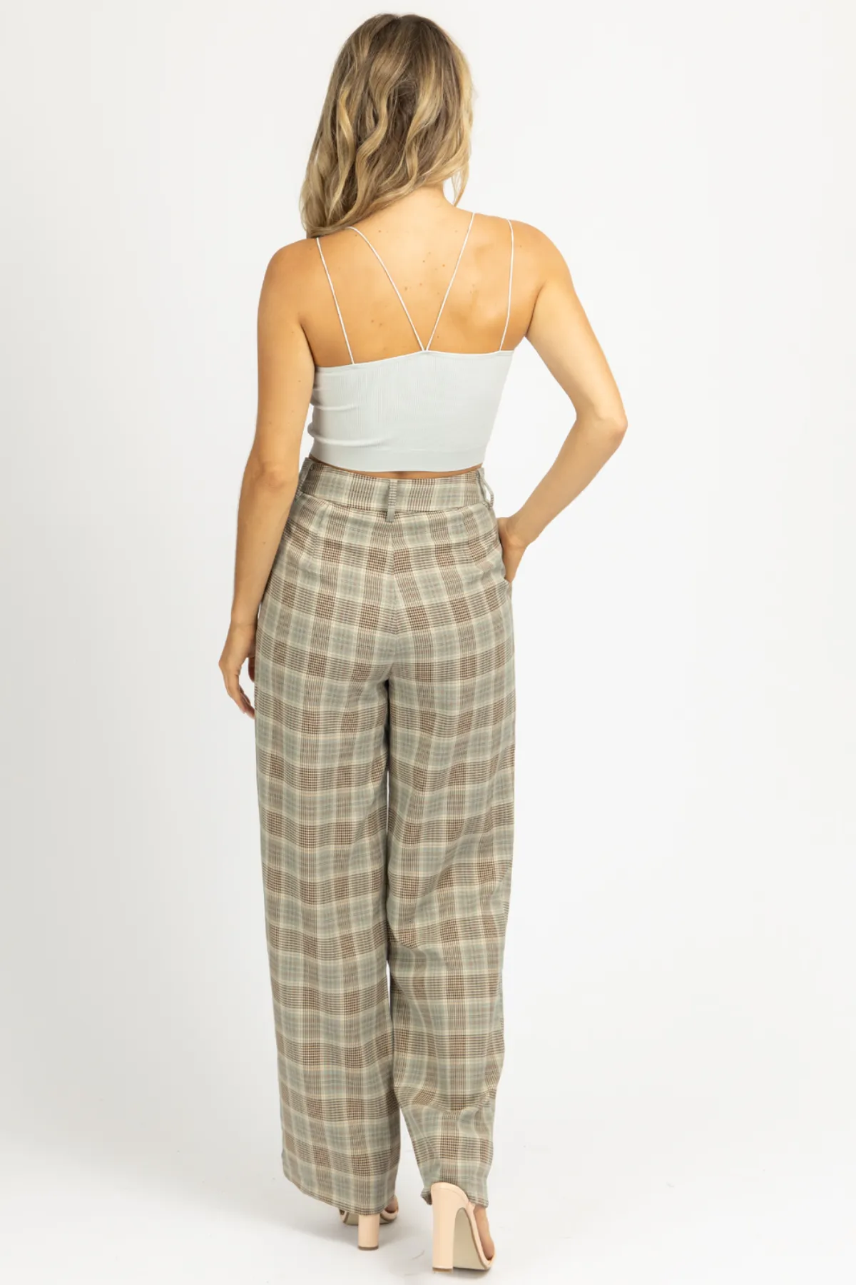 SAGE PLAID PLEATED PANTS