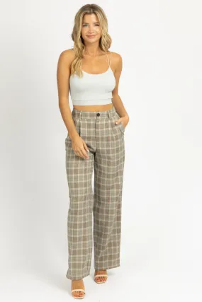 SAGE PLAID PLEATED PANTS