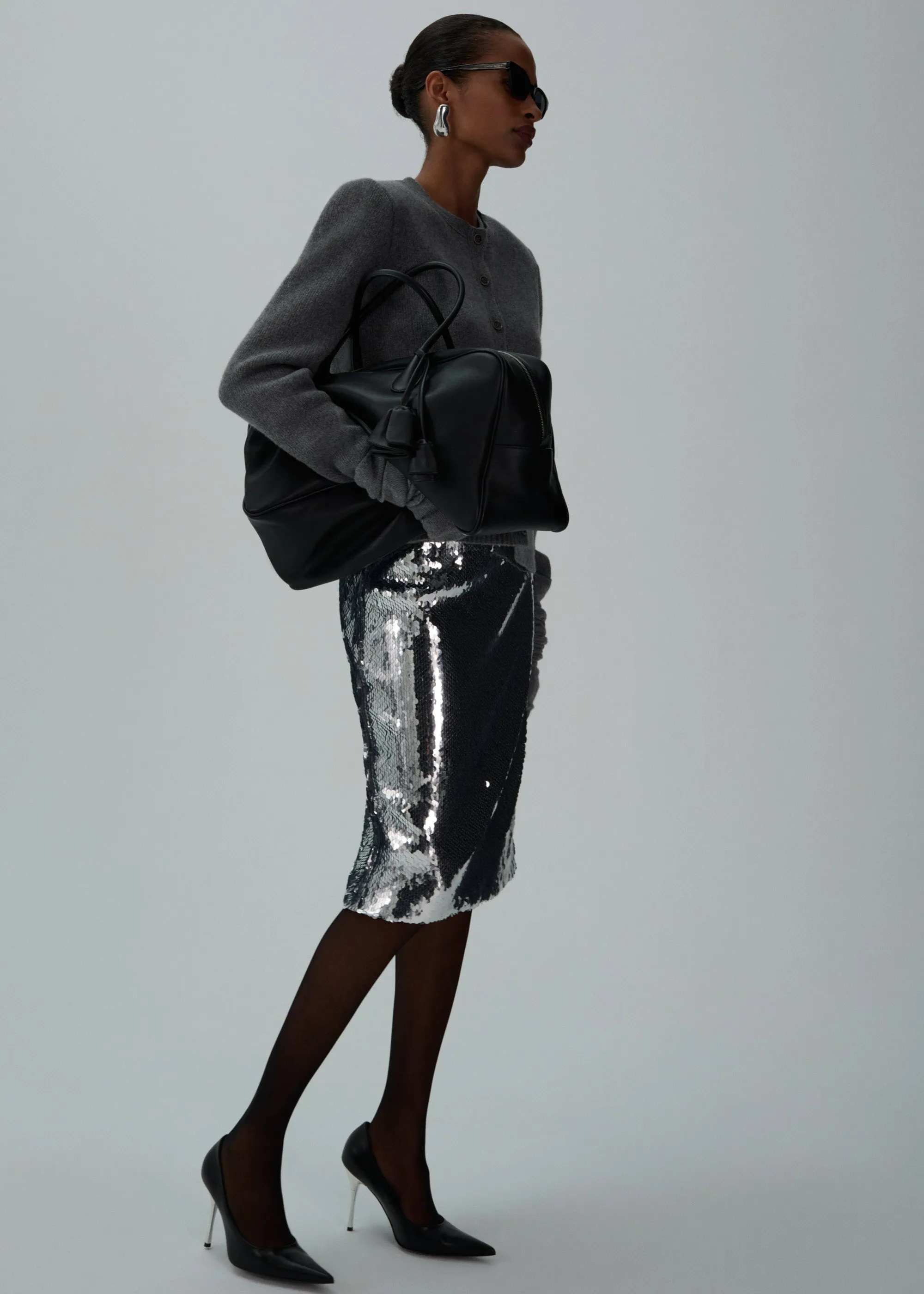 Sequin midi skirt in silver