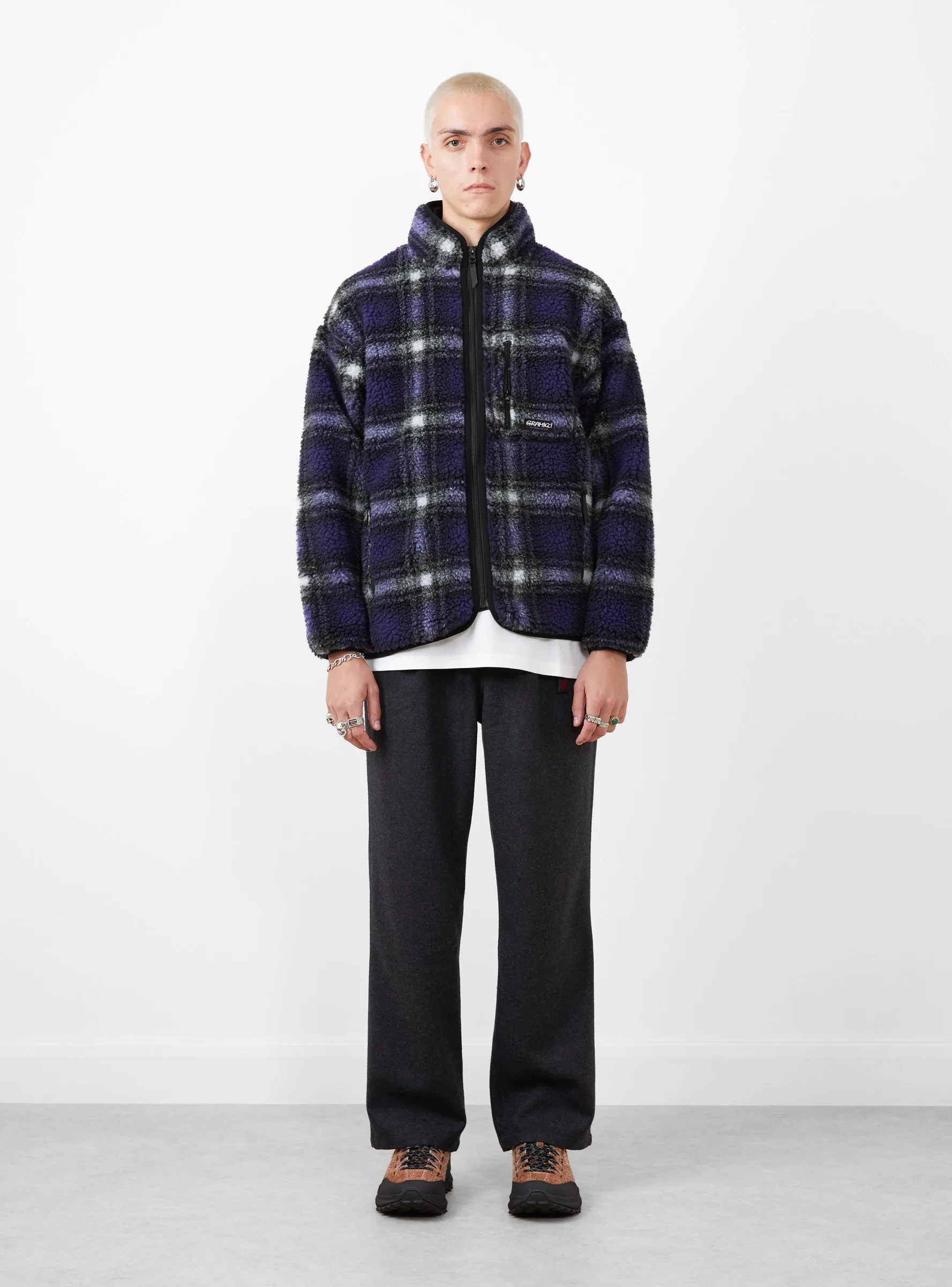 Shadow Plaid Sherpa Jacket Purple