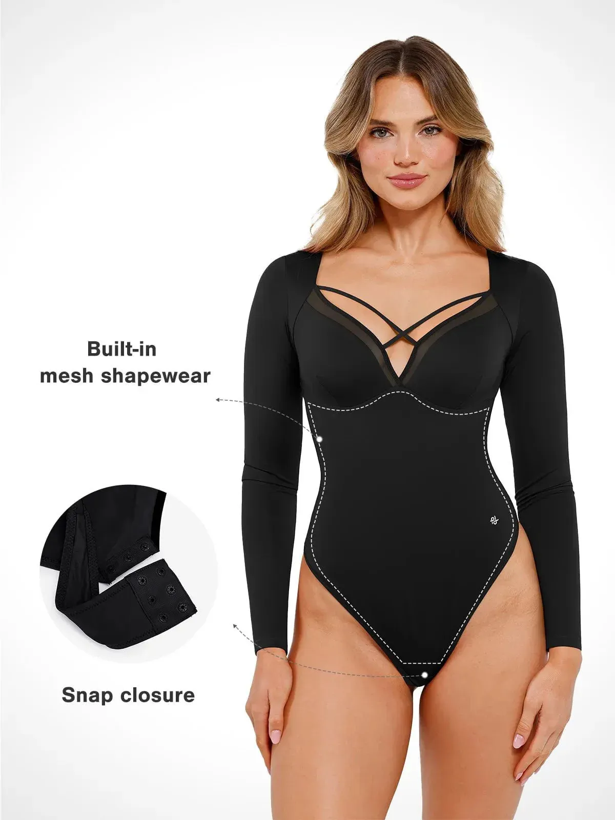 Shapewear Long Sleeve Mesh Inset Tummy Control Bodysuit