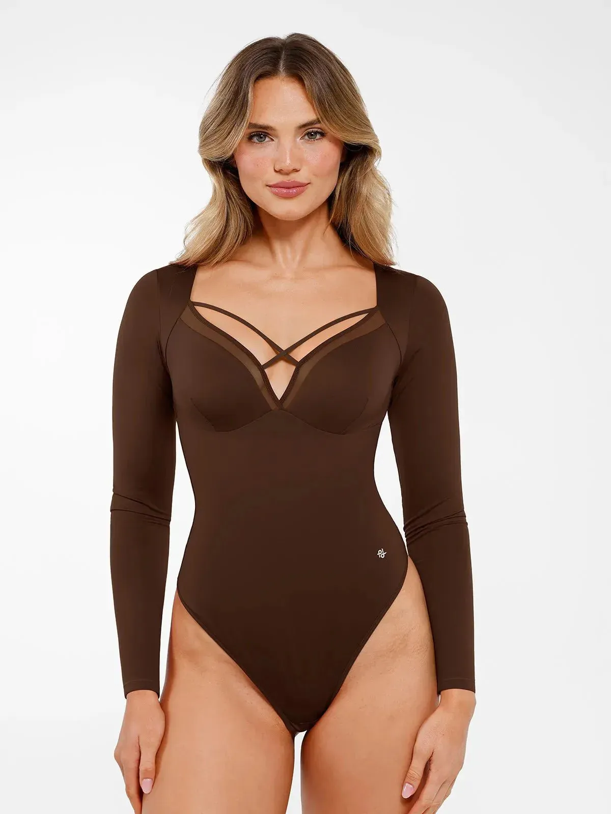 Shapewear Long Sleeve Mesh Inset Tummy Control Bodysuit