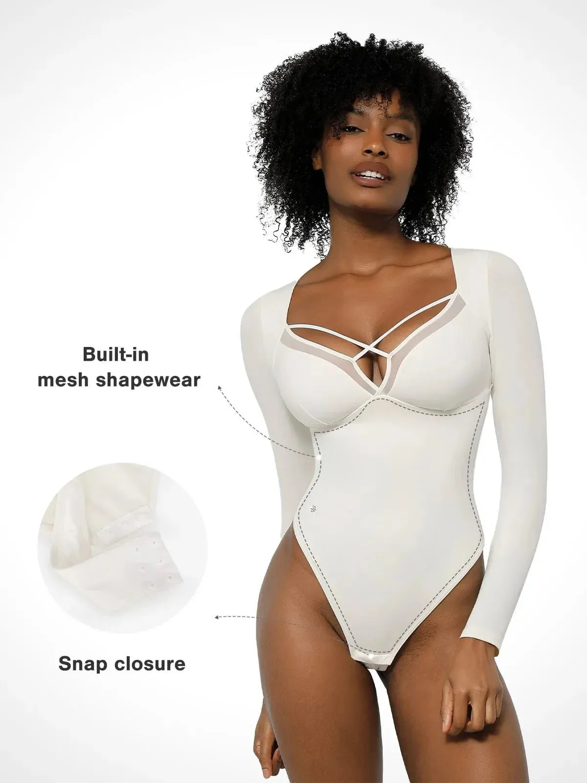 Shapewear Long Sleeve Mesh Inset Tummy Control Bodysuit