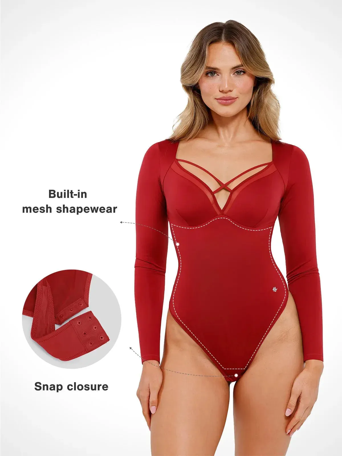 Shapewear Long Sleeve Mesh Inset Tummy Control Bodysuit