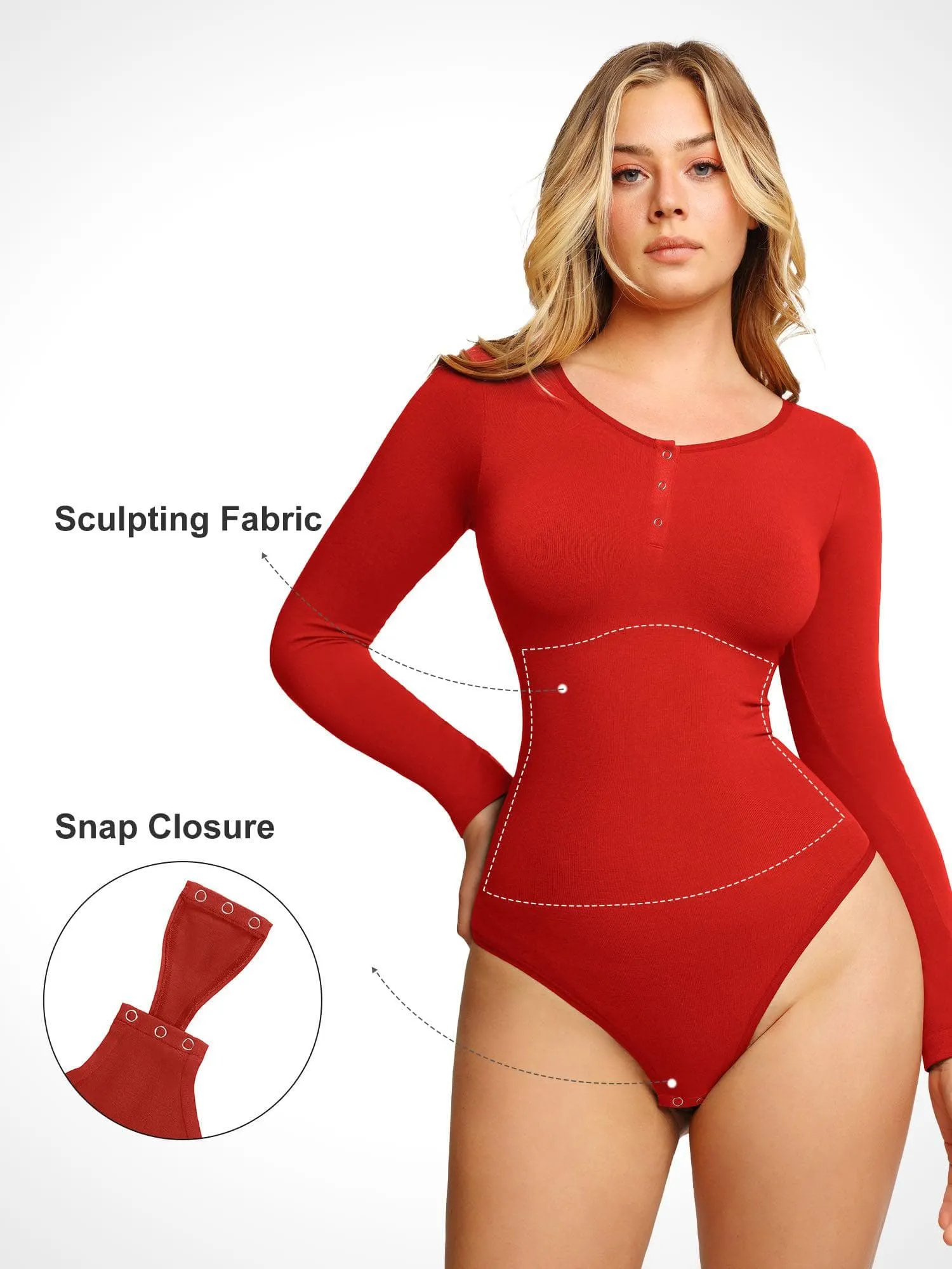 Shapewear Seamless Modal Long Sleeve Henley Bodysuit